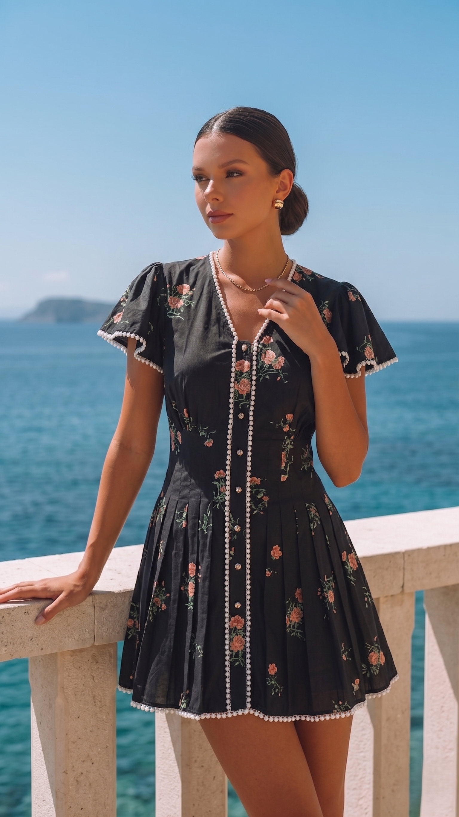 BLACK FLORAL RUFFLE DRESS