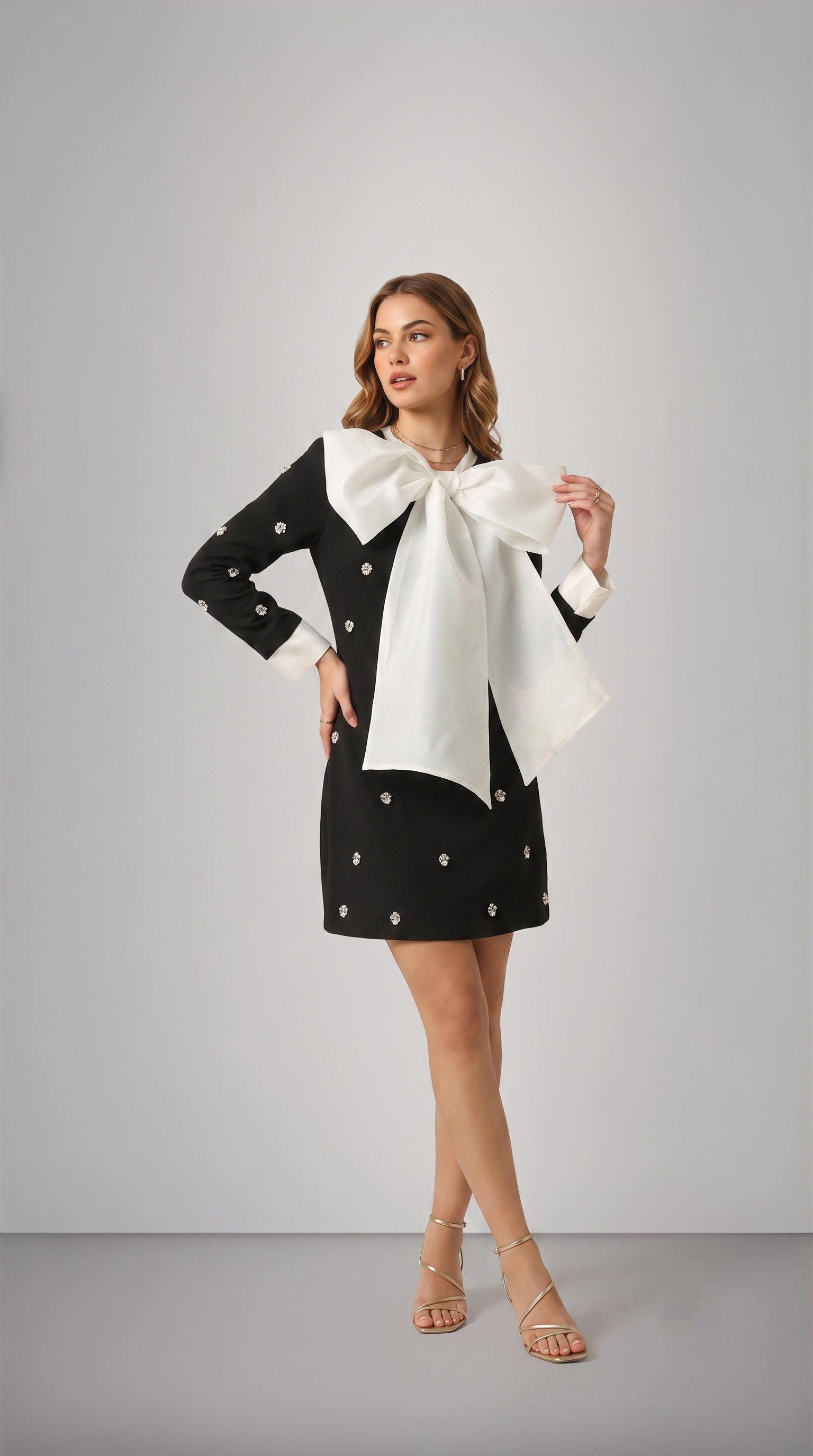 BLACK EMBELLISHED ORGANZA BOW DRESS - SALE