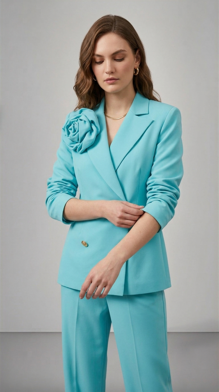 CYAN FLOWER BLAZER SET