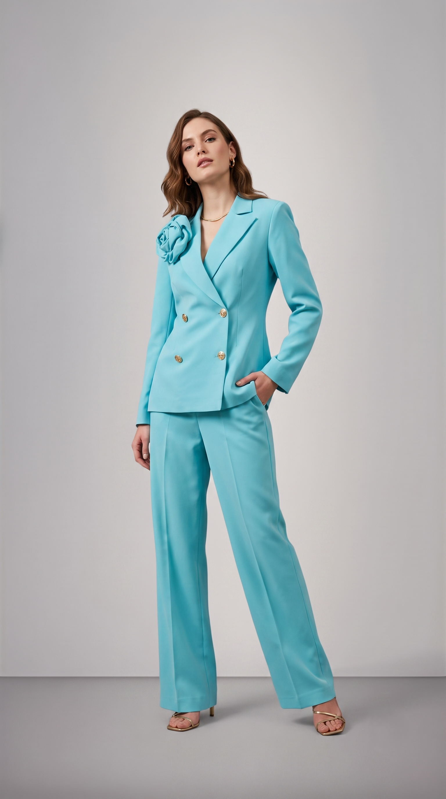 CYAN FLOWER BLAZER SET