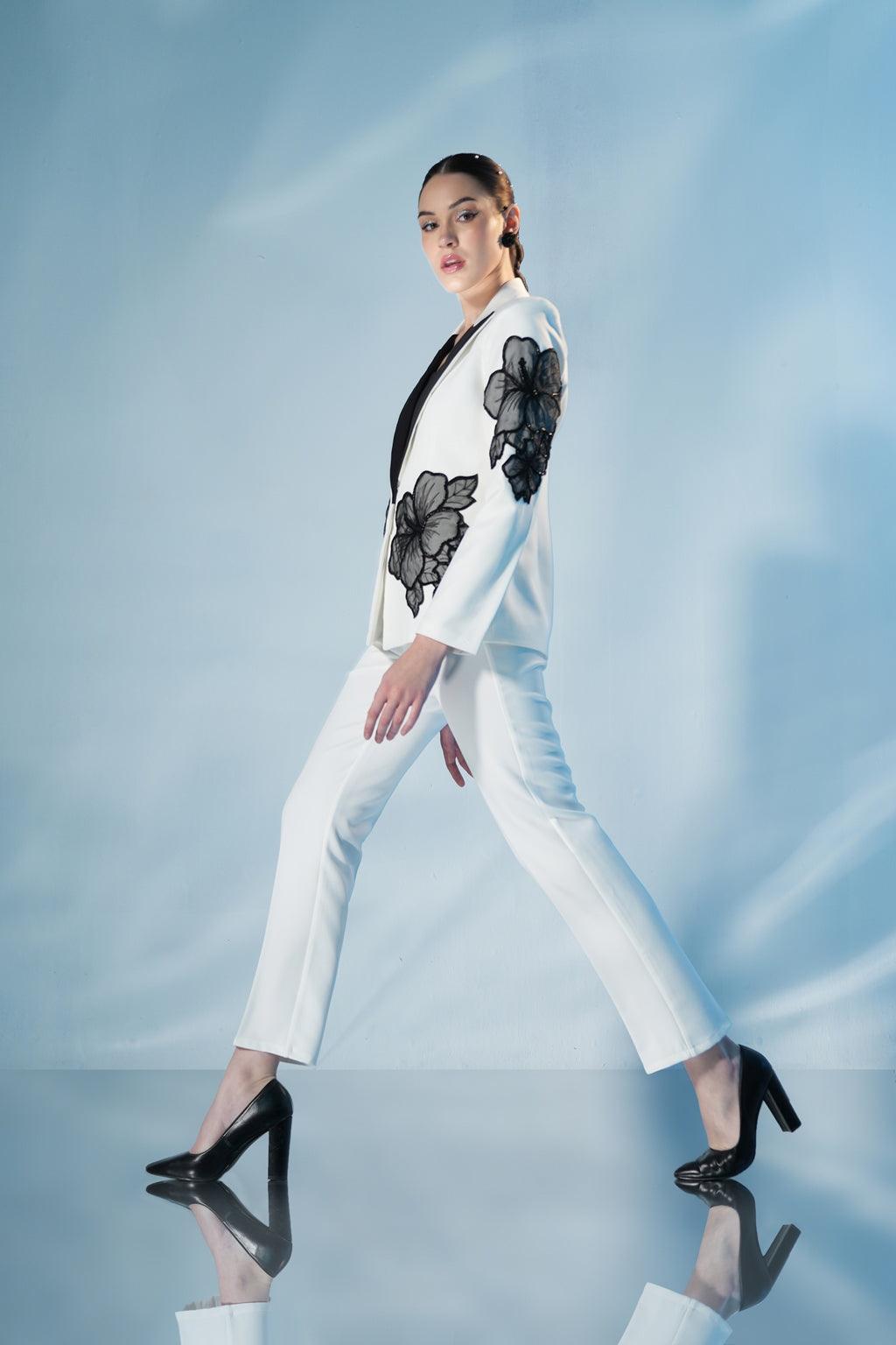 IVORY AND BLACK FLOWER SUIT SET