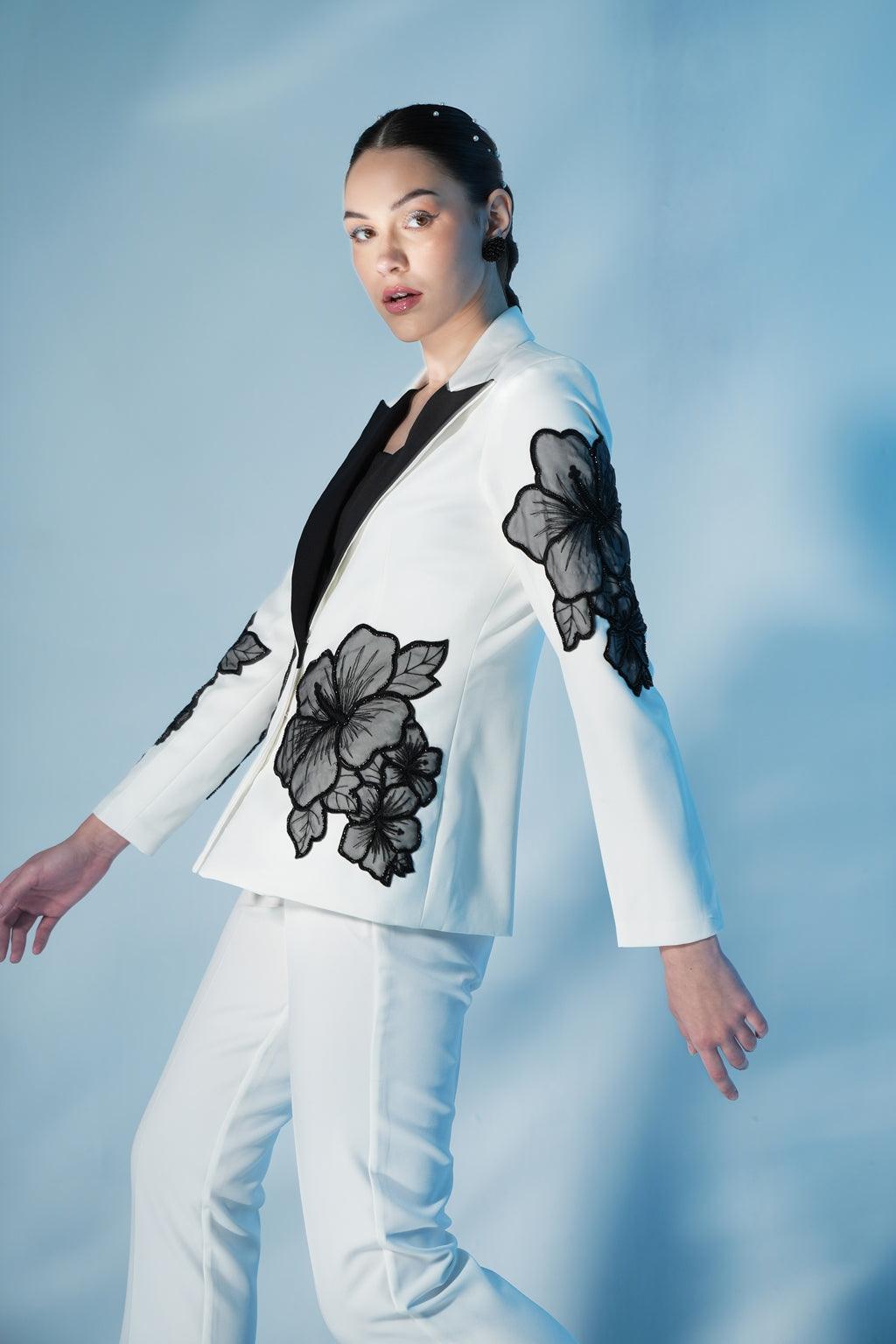 IVORY AND BLACK FLOWER SUIT SET
