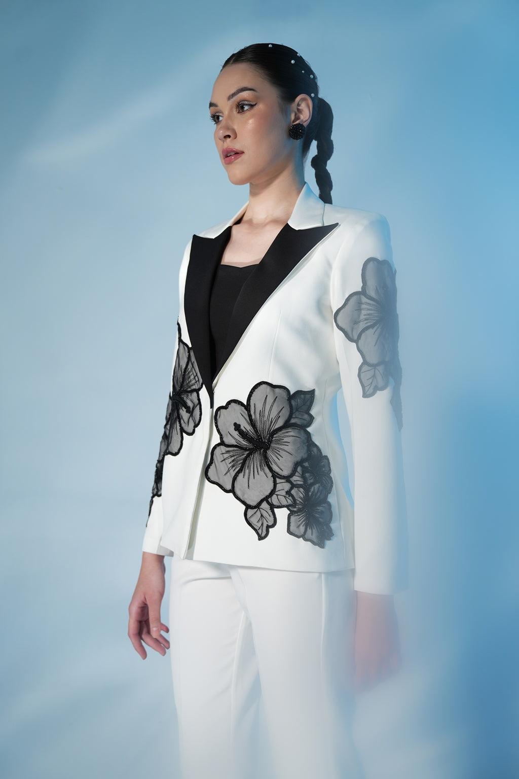 IVORY AND BLACK FLOWER SUIT SET