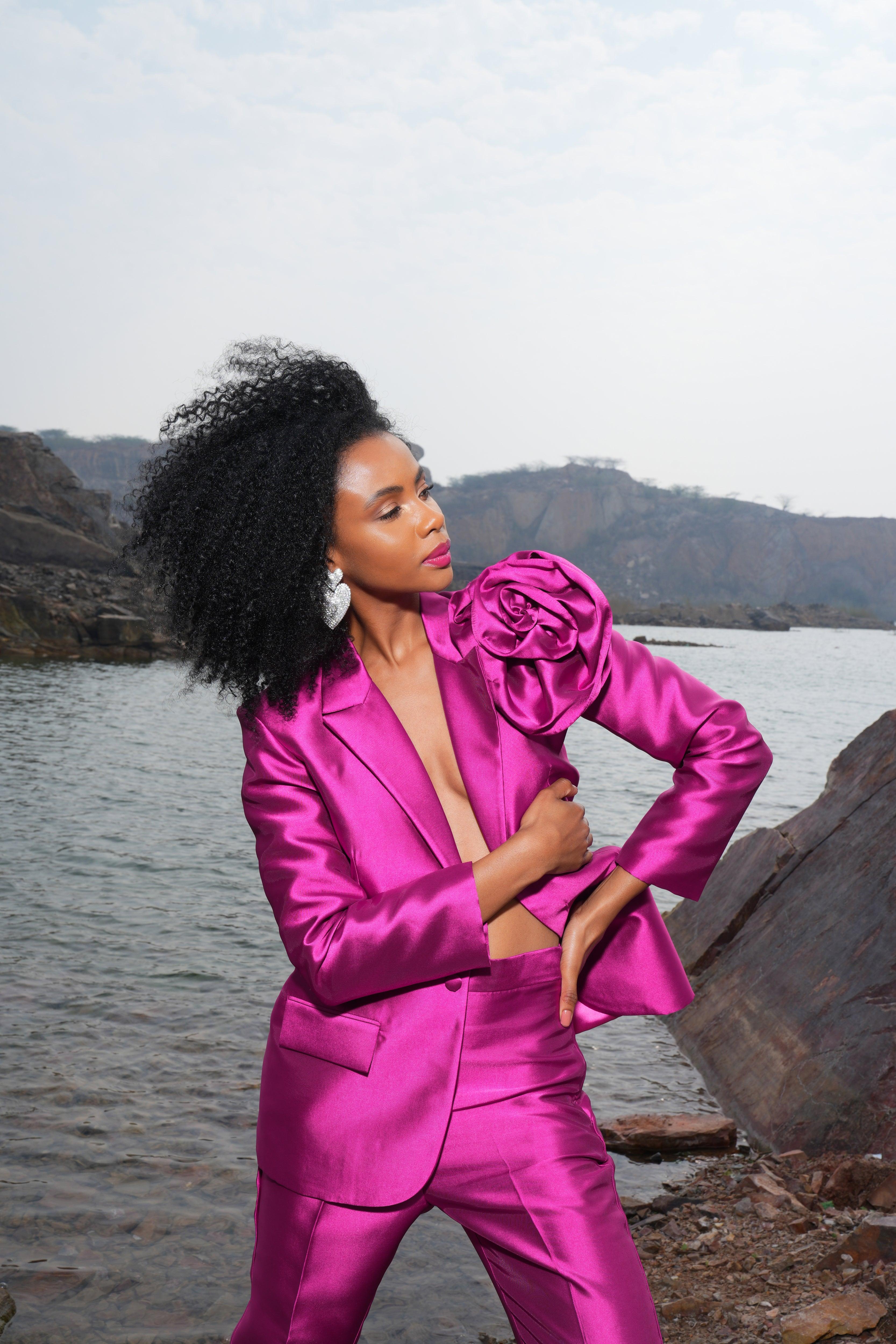 MITHILA PALKAR FUSCHIA PINK FLOWER SUIT