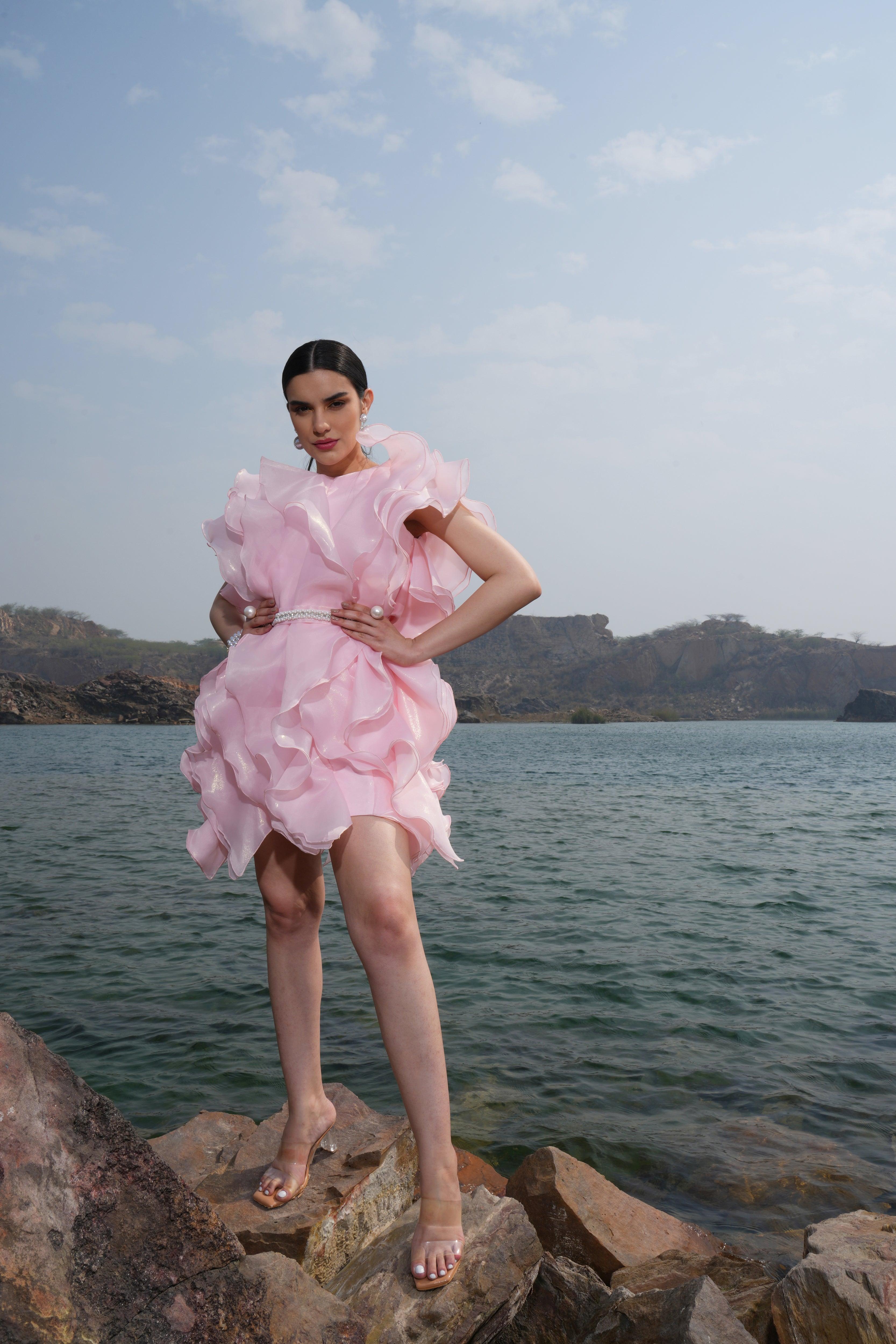 CHANDNI GIRDHAR IN PINK ORGANZA RUFFLE DRESS