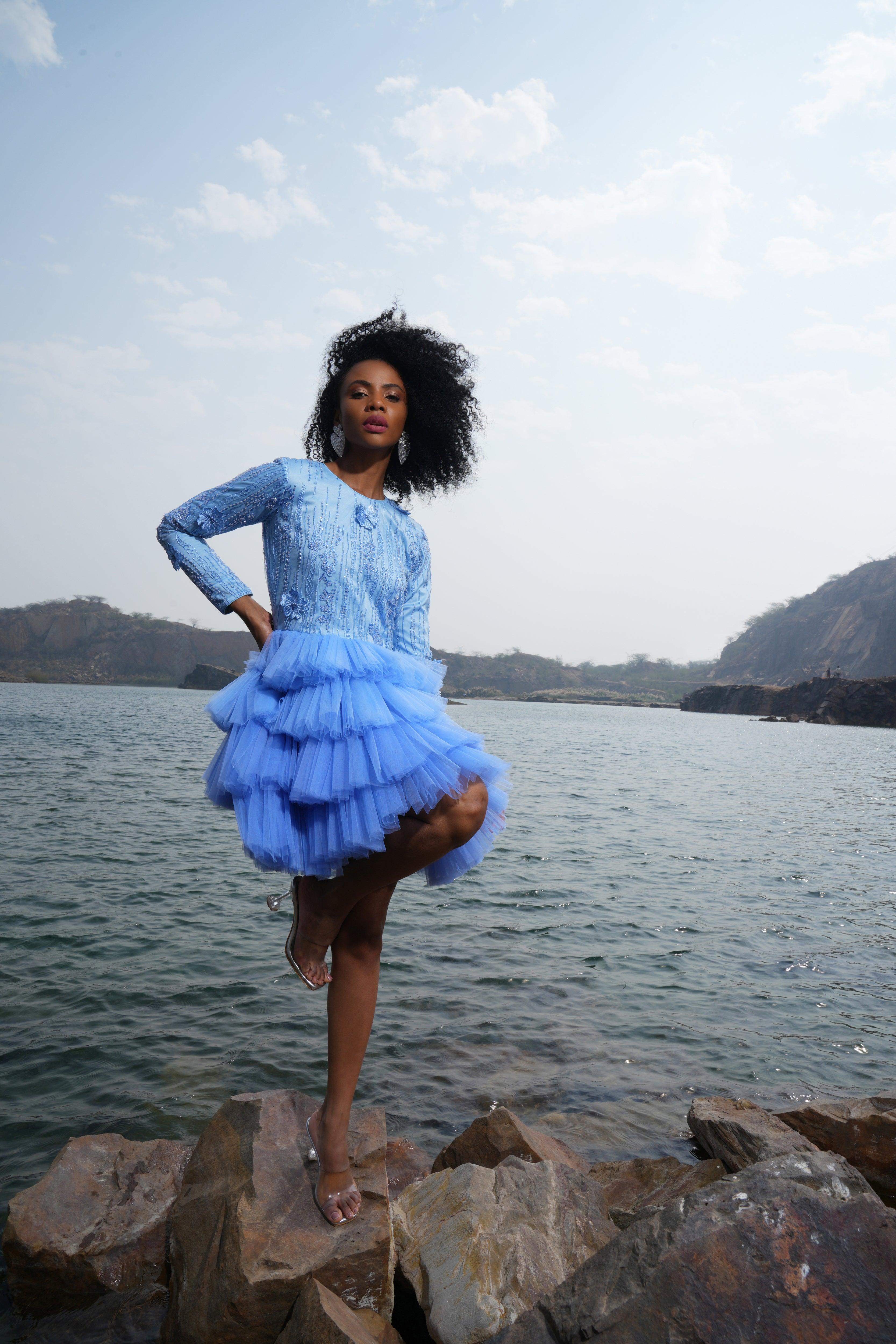 BLUE RUFFLE DRESS - SALE