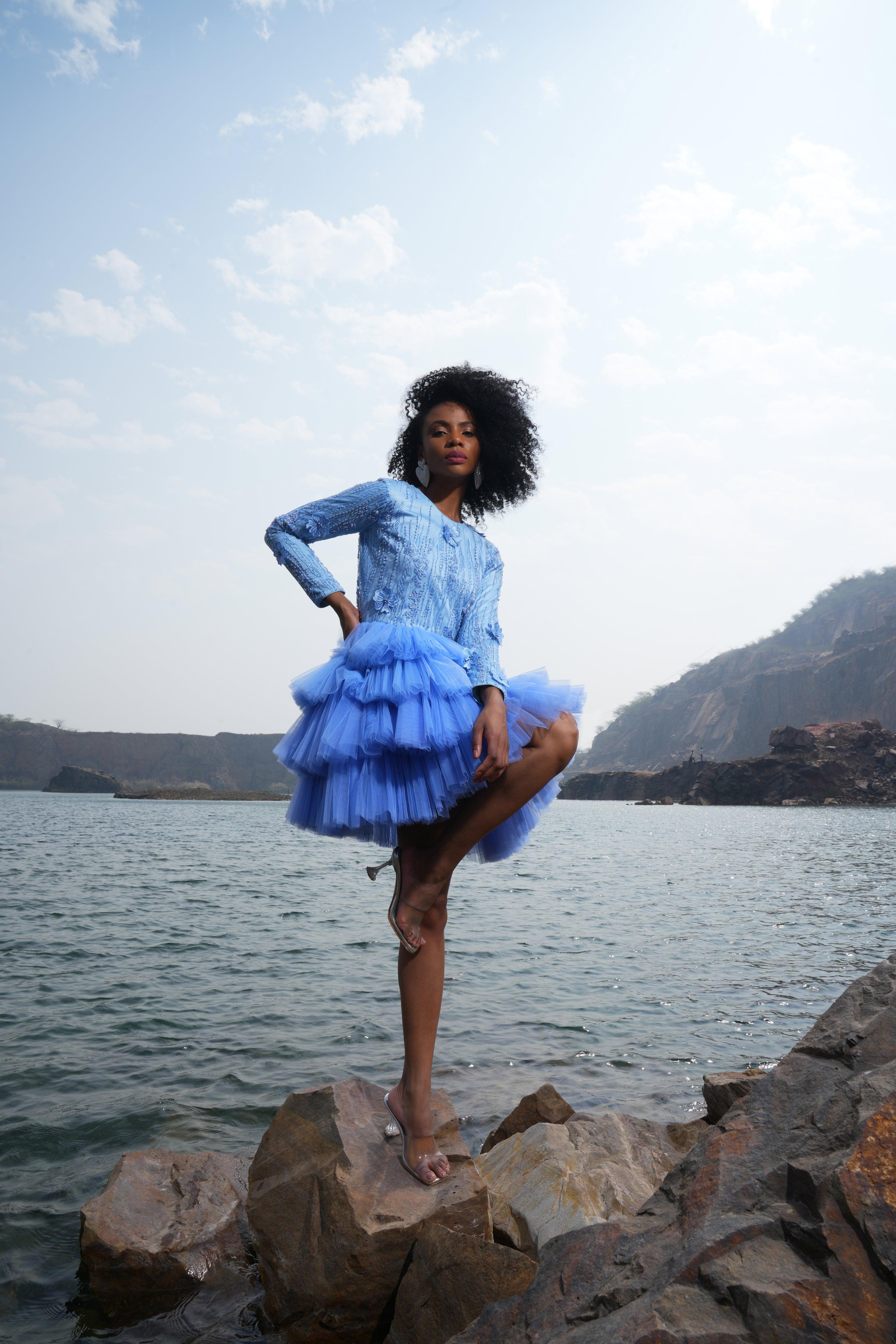 BLUE RUFFLE DRESS - SALE