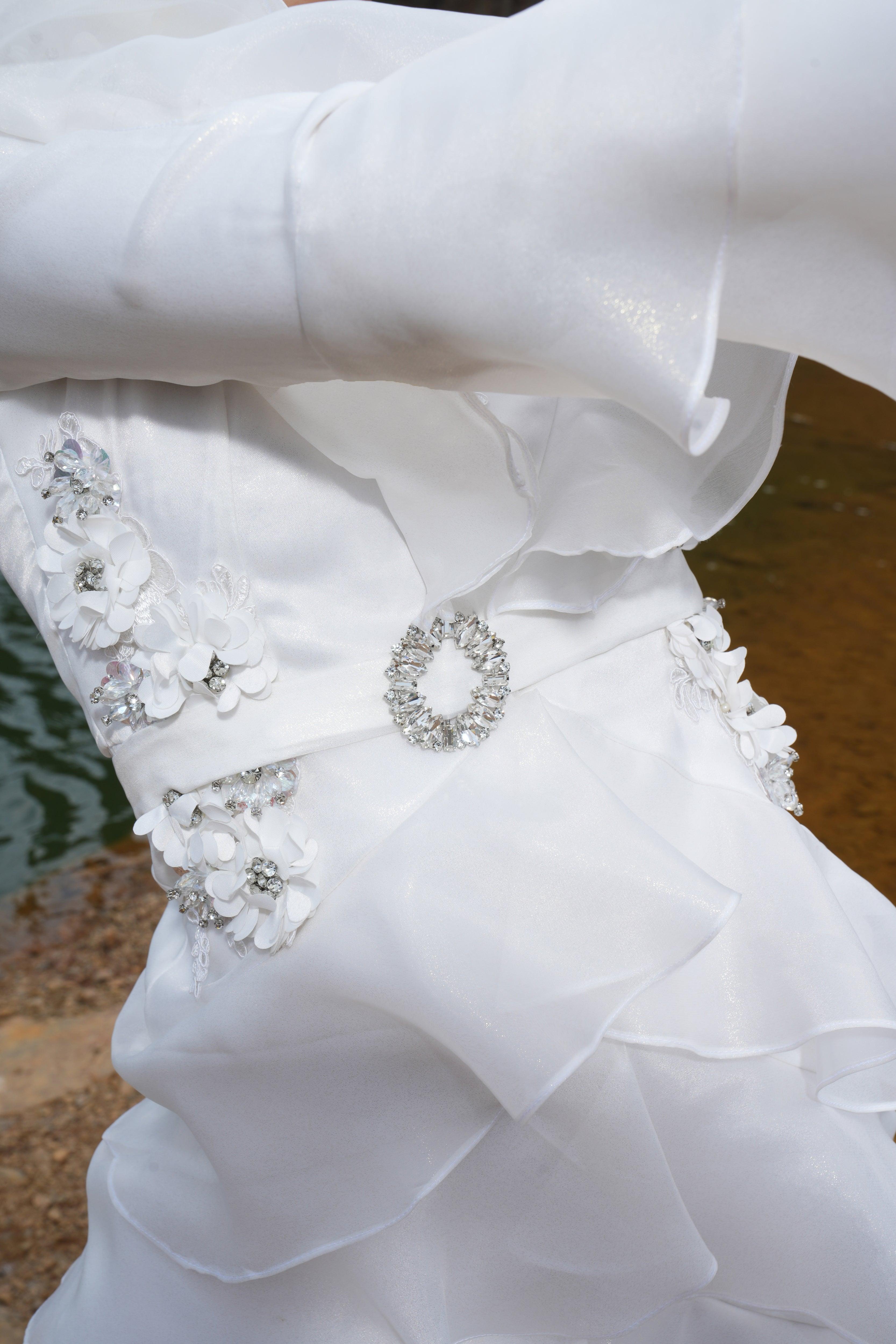 IVORY EMBELLISHED RUFFLE DRESS