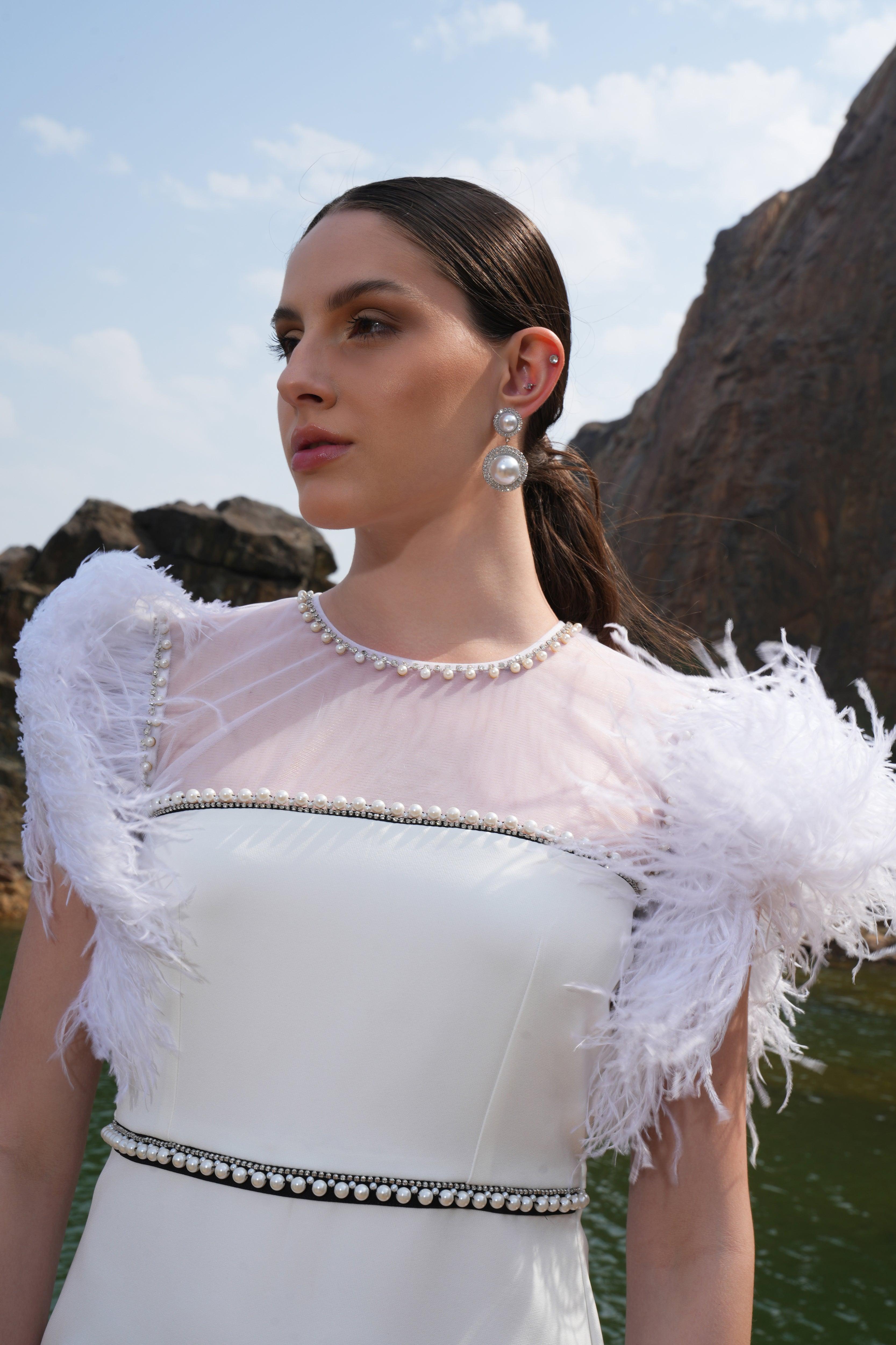 IVORY PEARL FEATHER DRESS