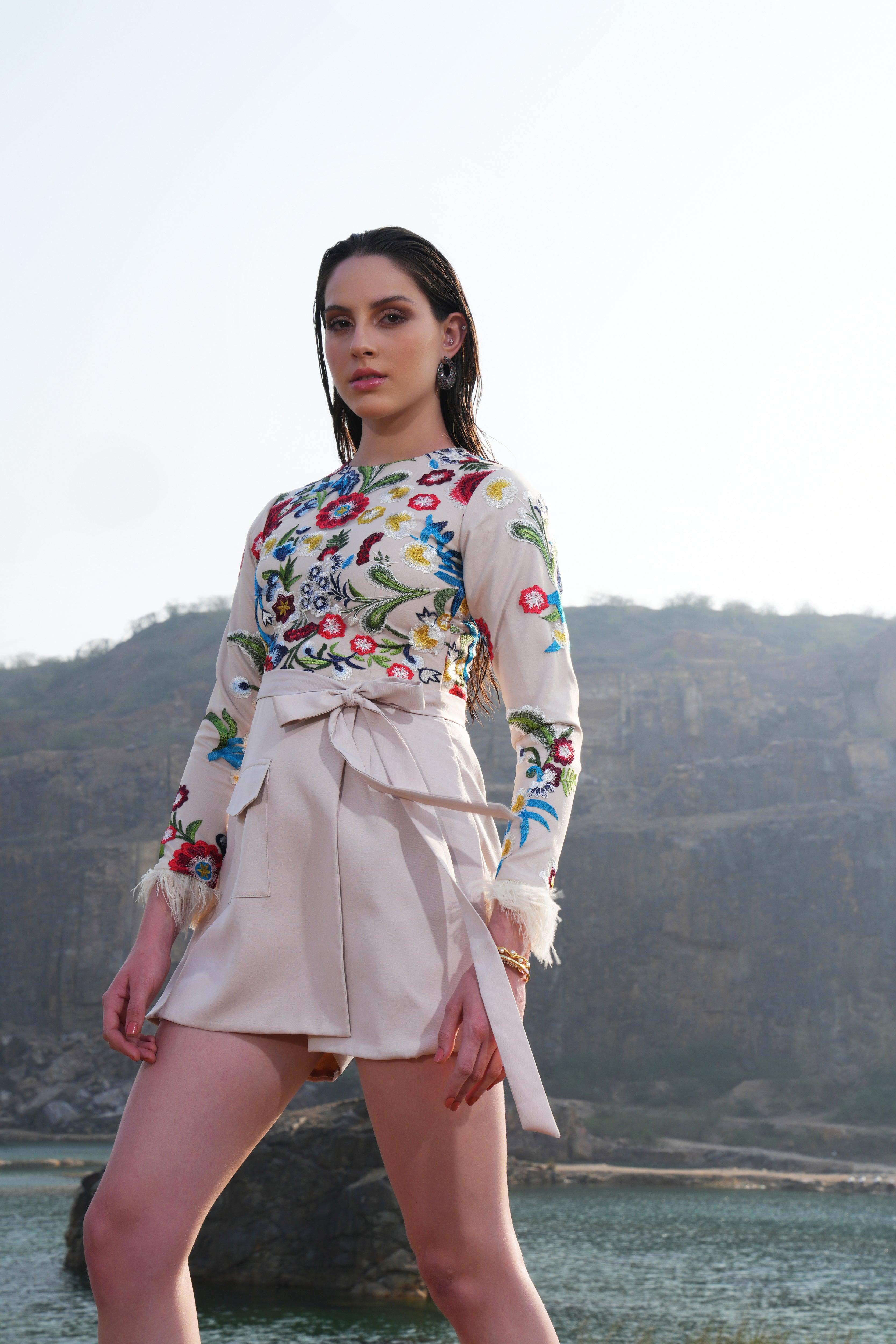 CREAM FLORAL PLAYSUIT