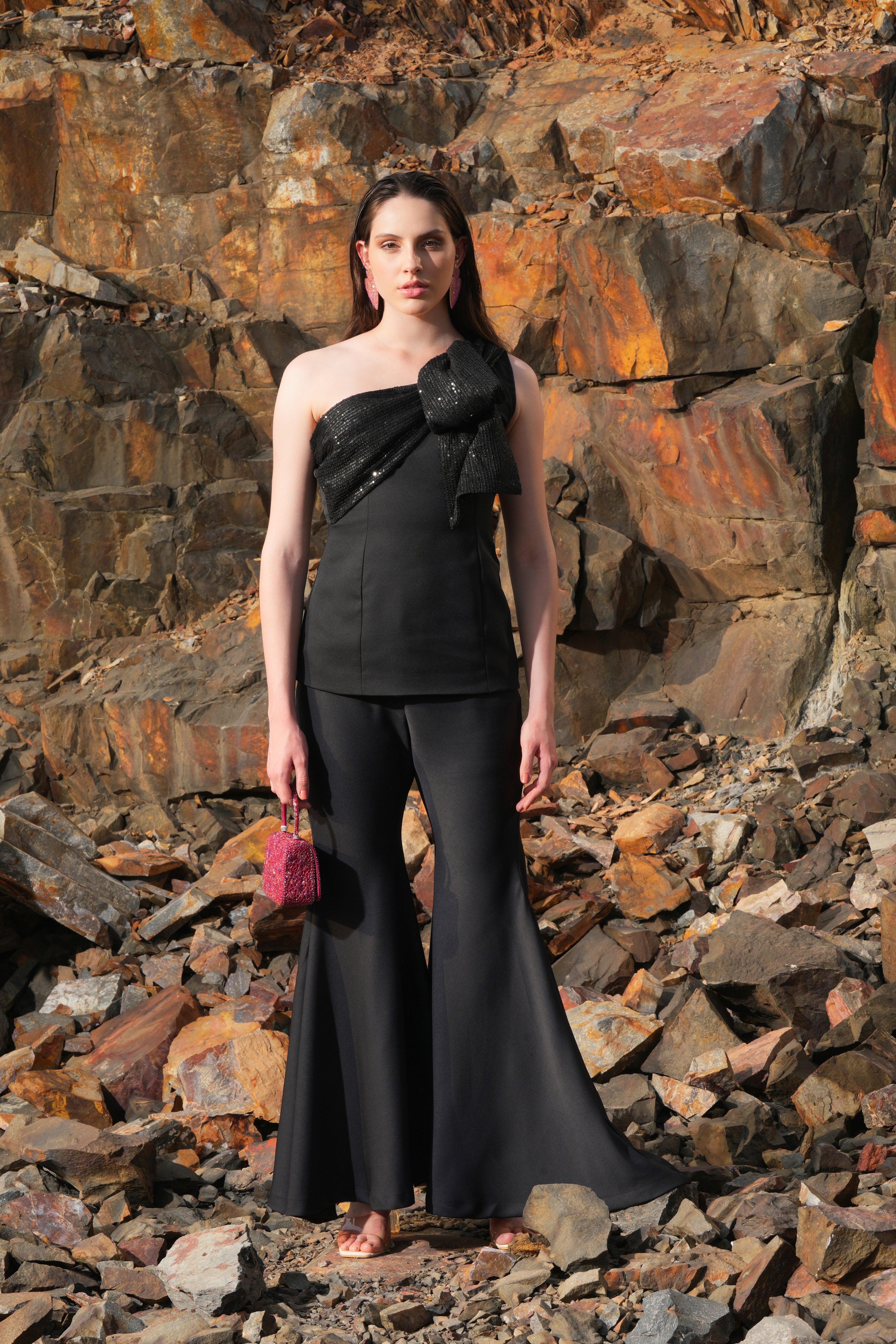 BLACK SEQUIN BOW CO-ORD