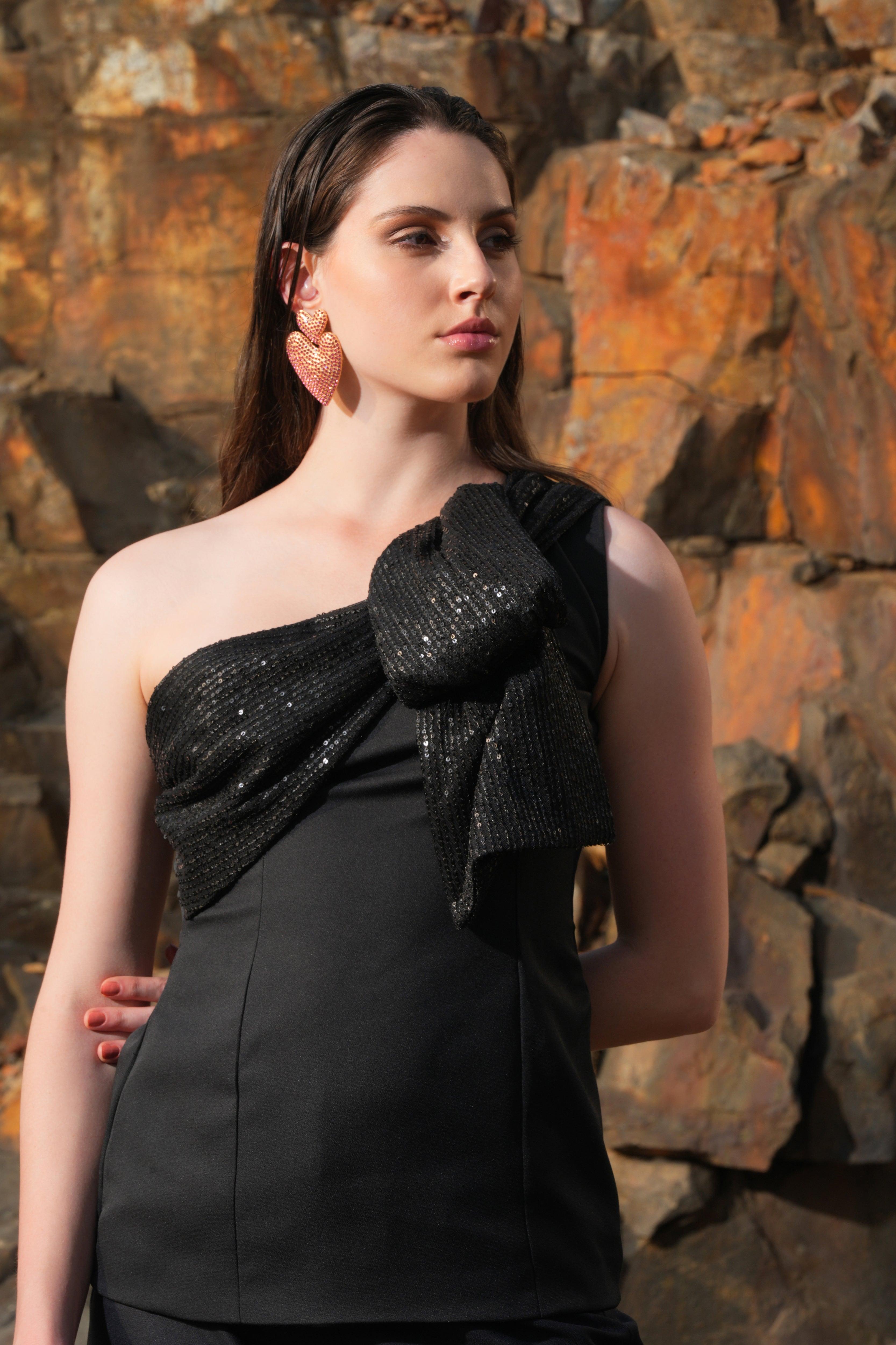 BLACK SEQUIN BOW CO-ORD
