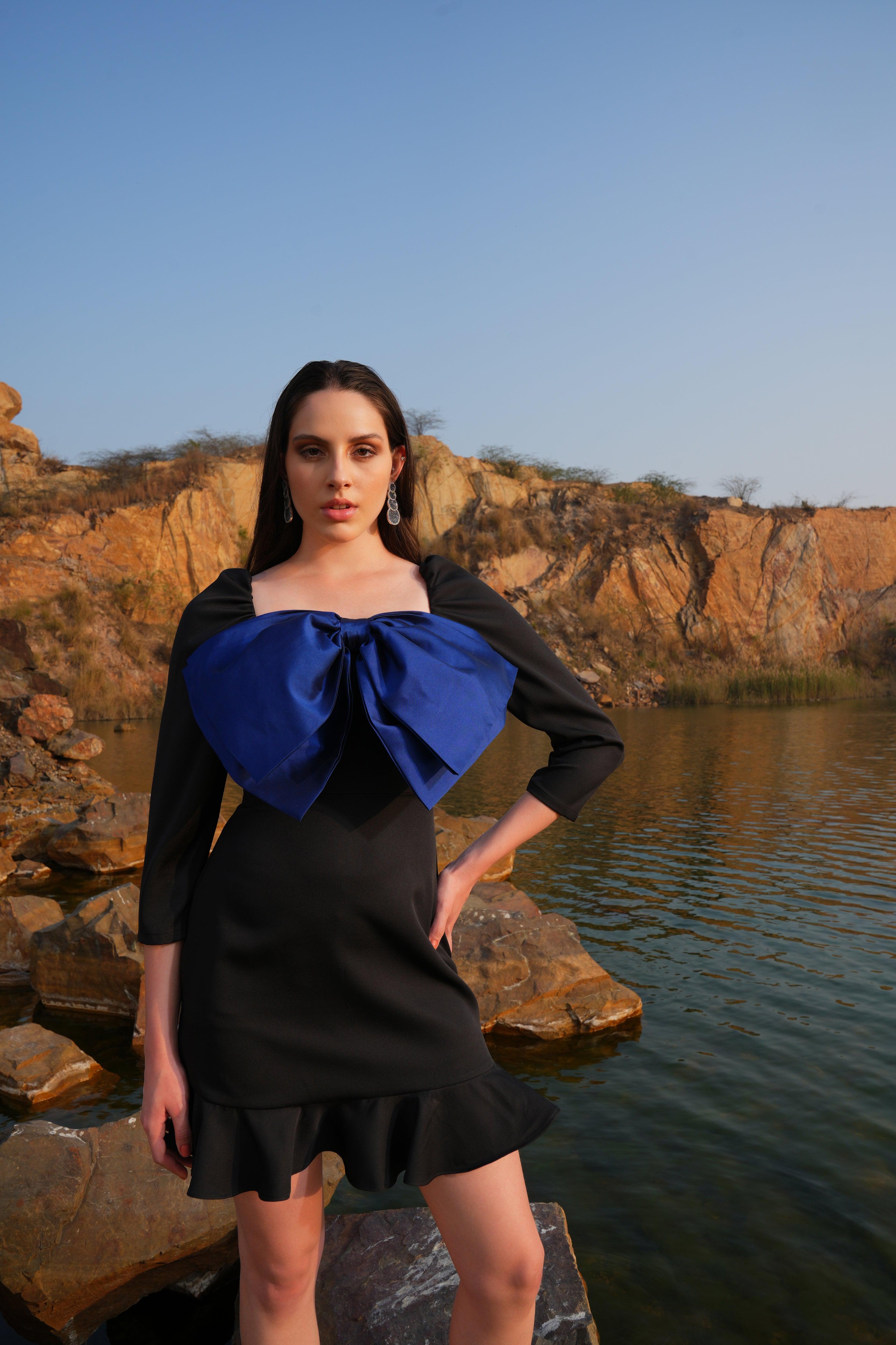 BLACK AND BLUE BOW DRESS