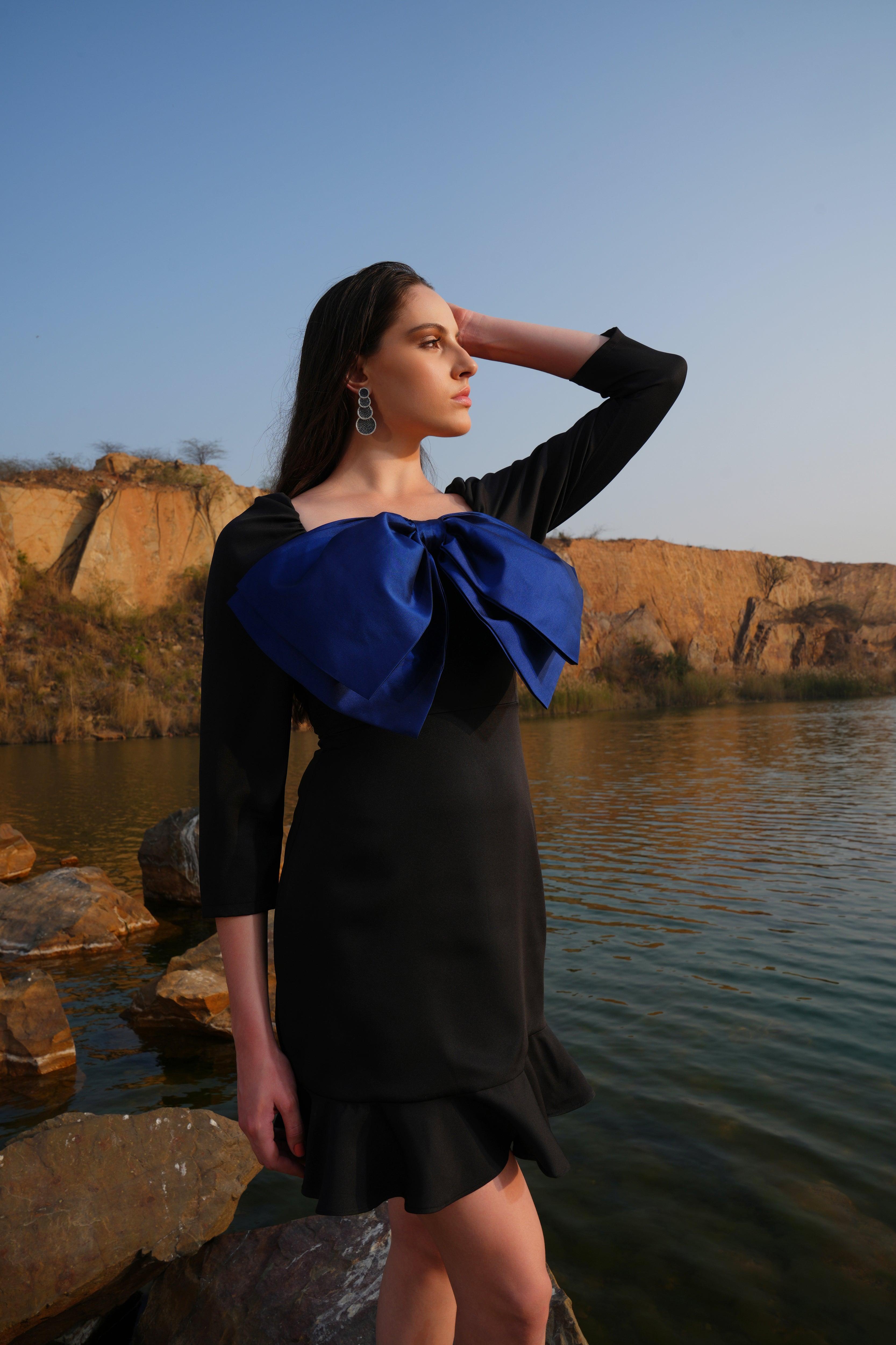BLACK AND BLUE BOW DRESS
