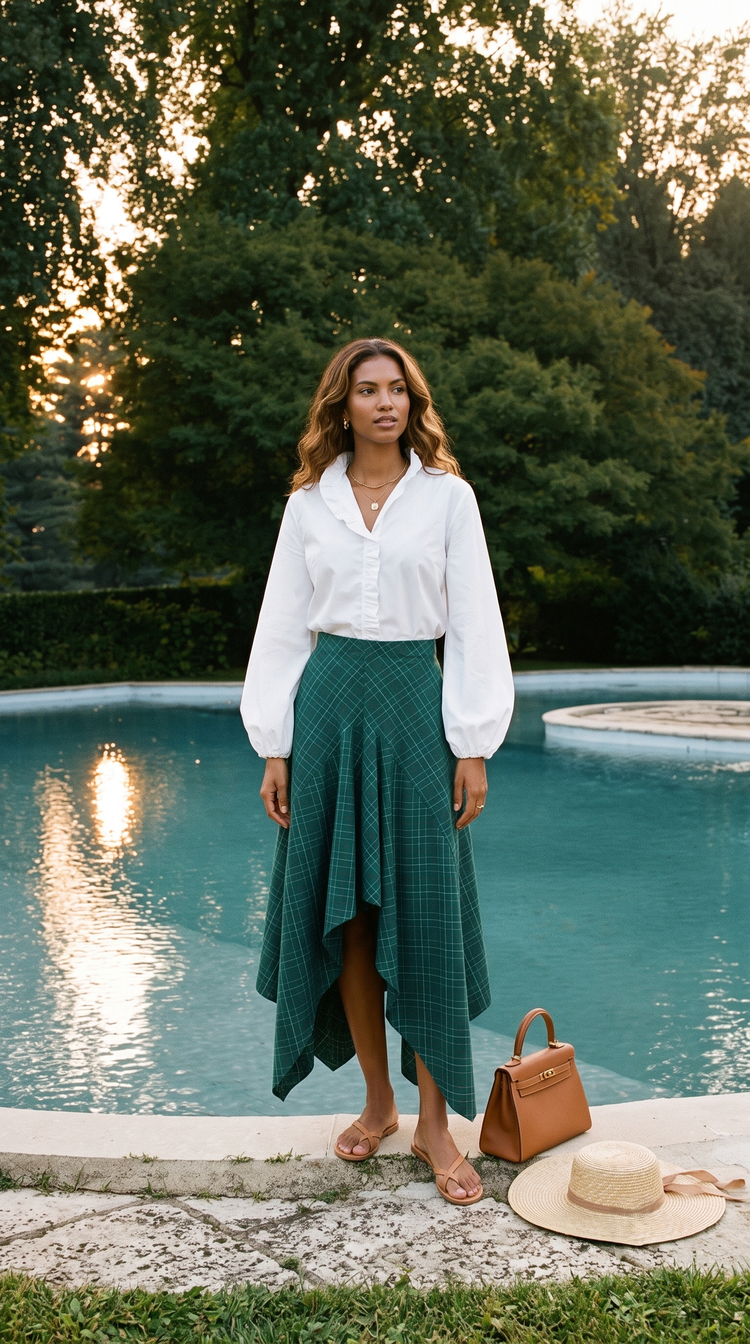 EMERALD CHECKERED SKIRT SET