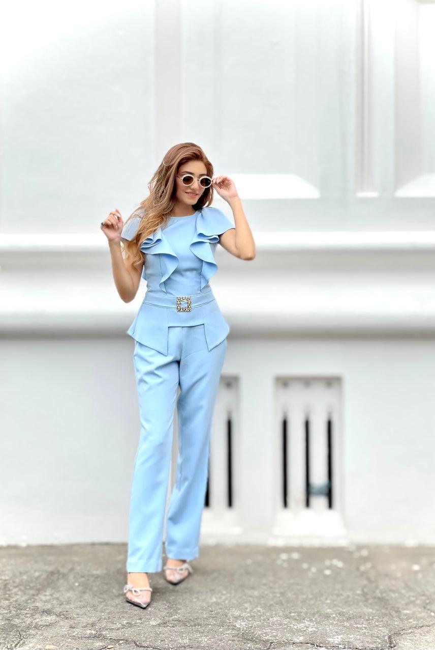 GEETIKA VERMA IN ICE BLUE RUFFLE SET
