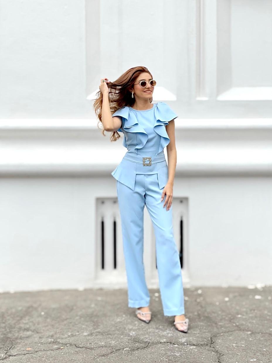 GEETIKA VERMA IN ICE BLUE RUFFLE SET