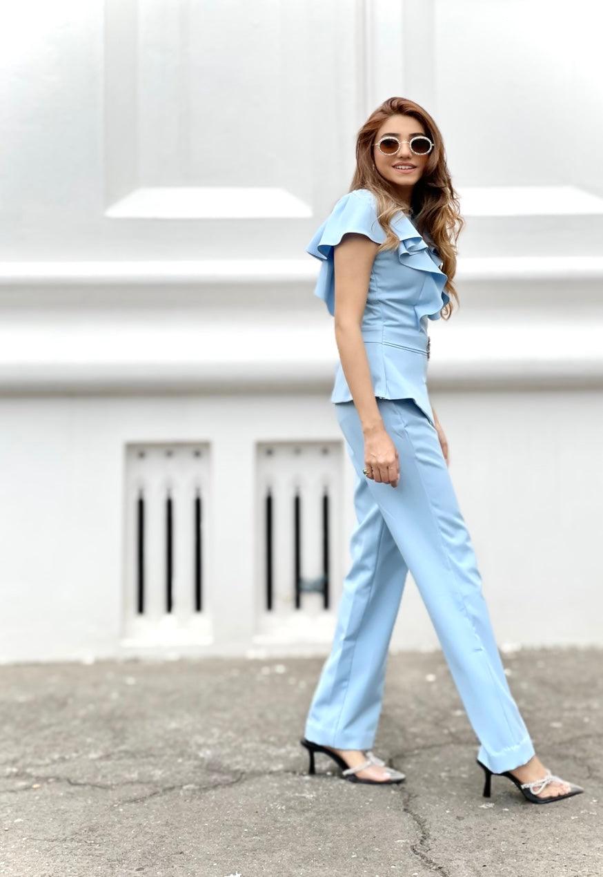 GEETIKA VERMA IN ICE BLUE RUFFLE SET
