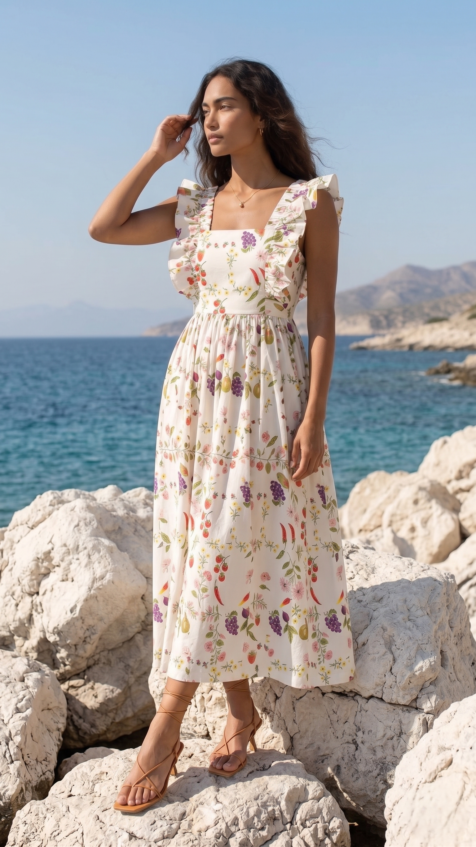 ORCHARD RUFFLE MIDI DRESS