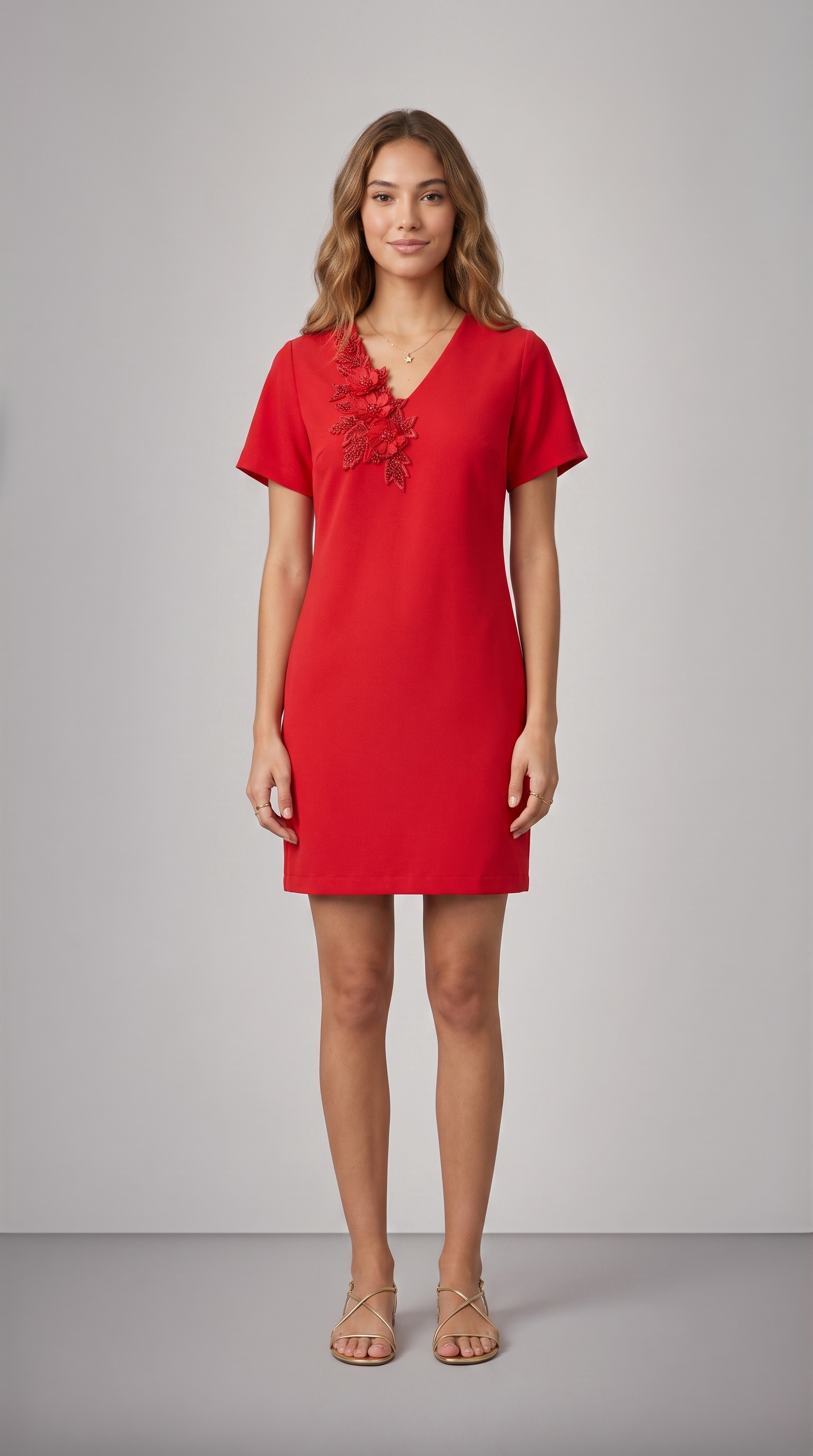 RED SHEATH EMBELLISHED DRESS - SALE