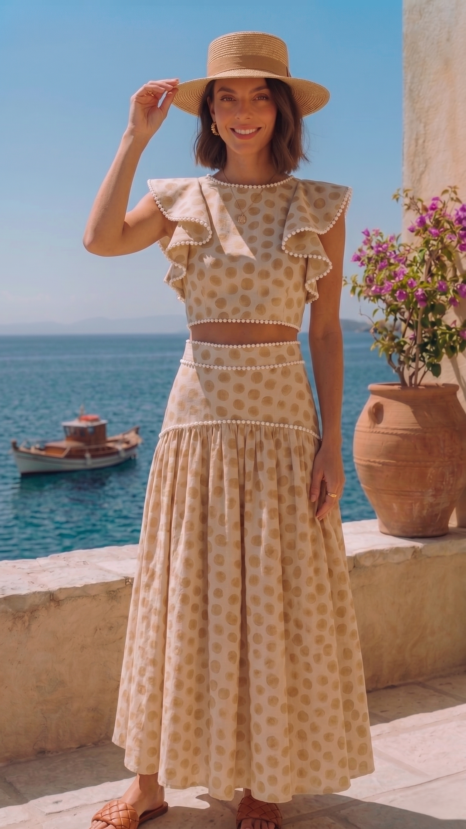 CREAM POLKA SKIRT SET