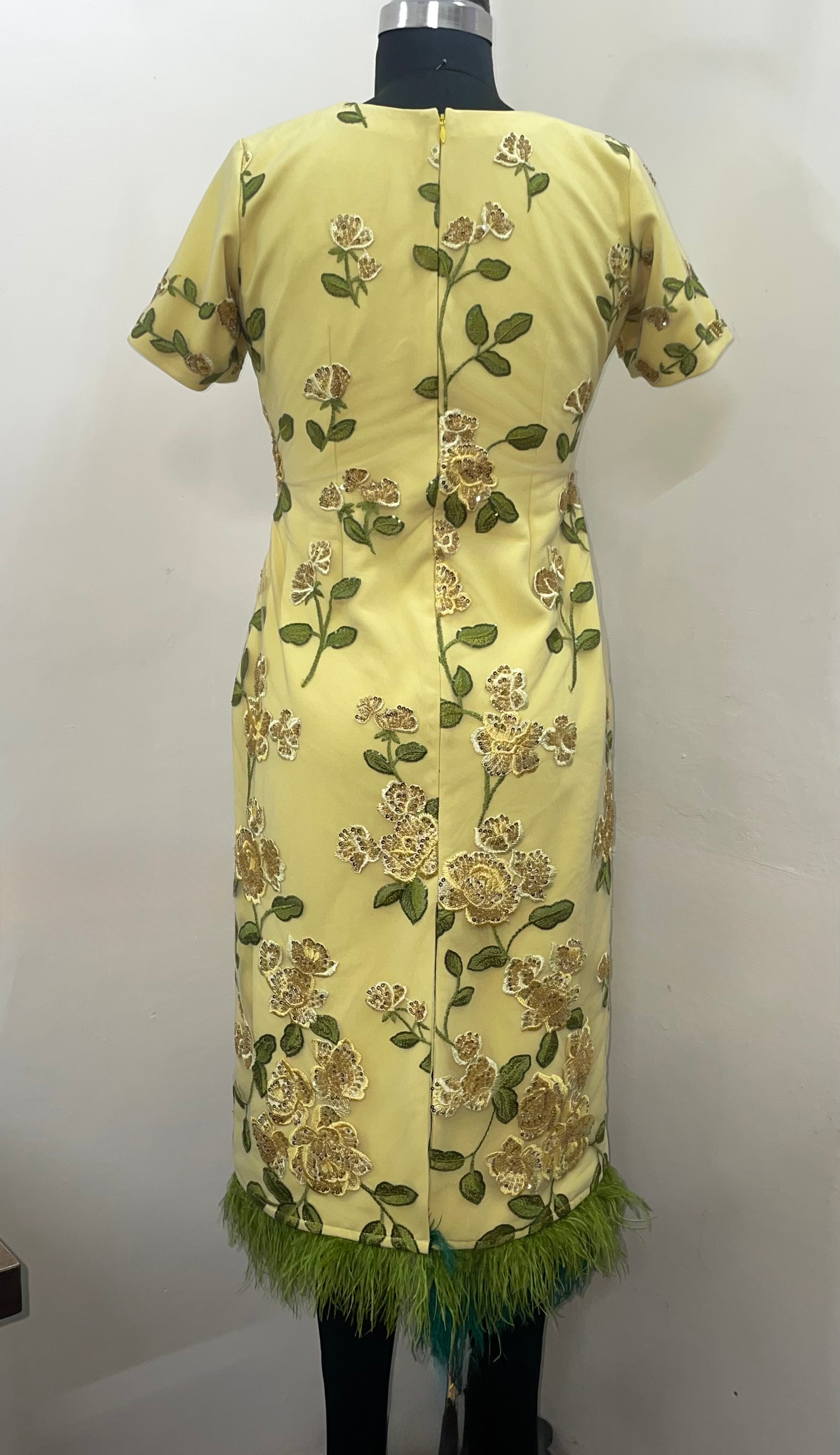YELLOW FLORAL BEADED FEATHER DRESS