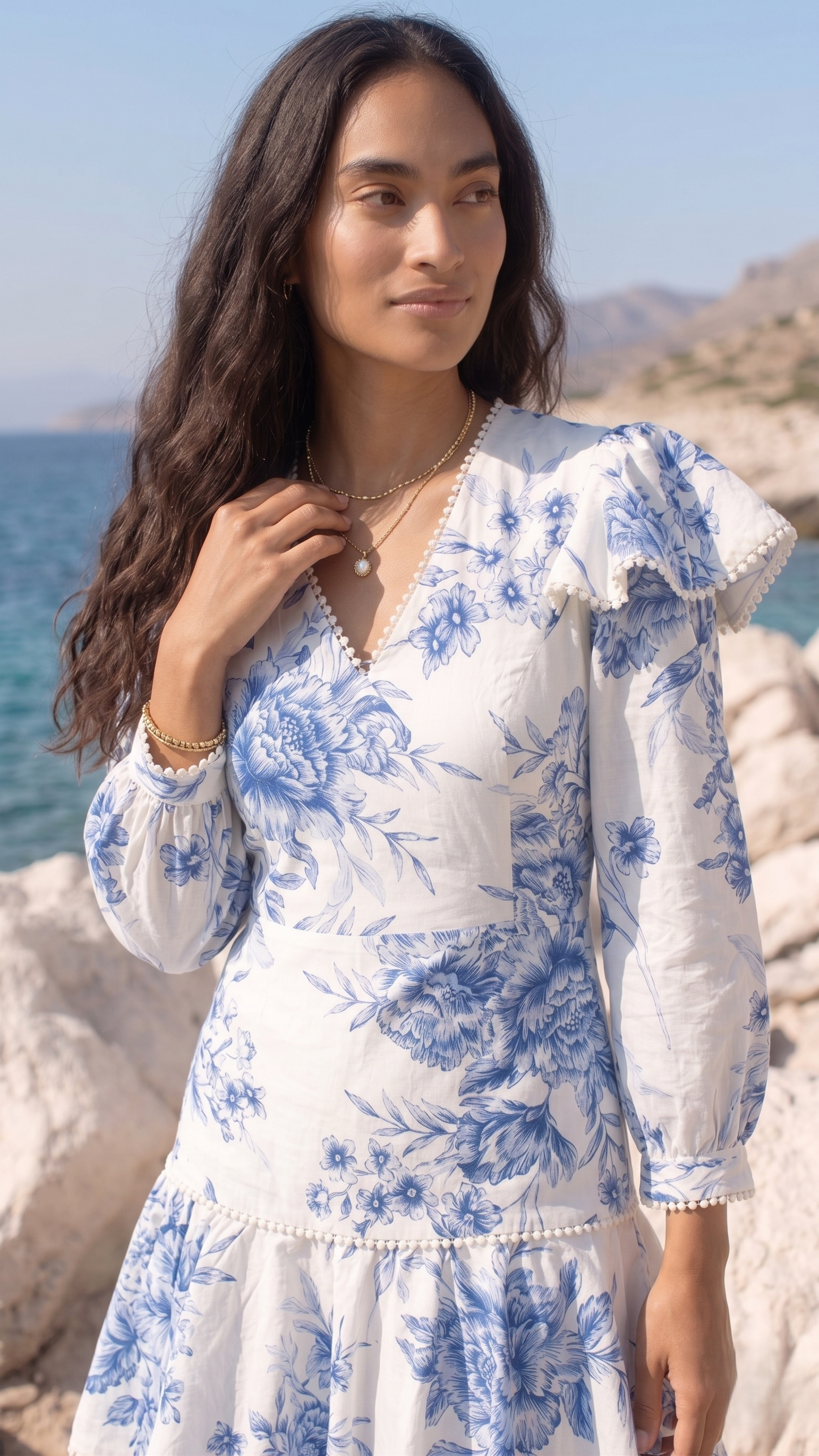 WHITE AND BLUE FLORAL DRESS