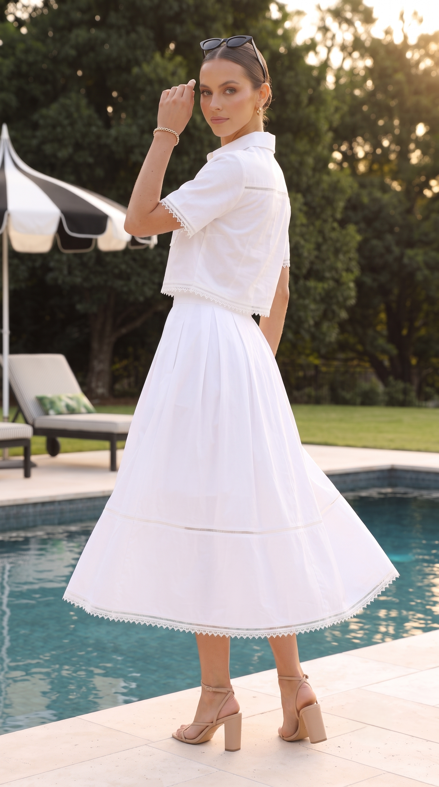 IVORY PLEATED SKIRT SET