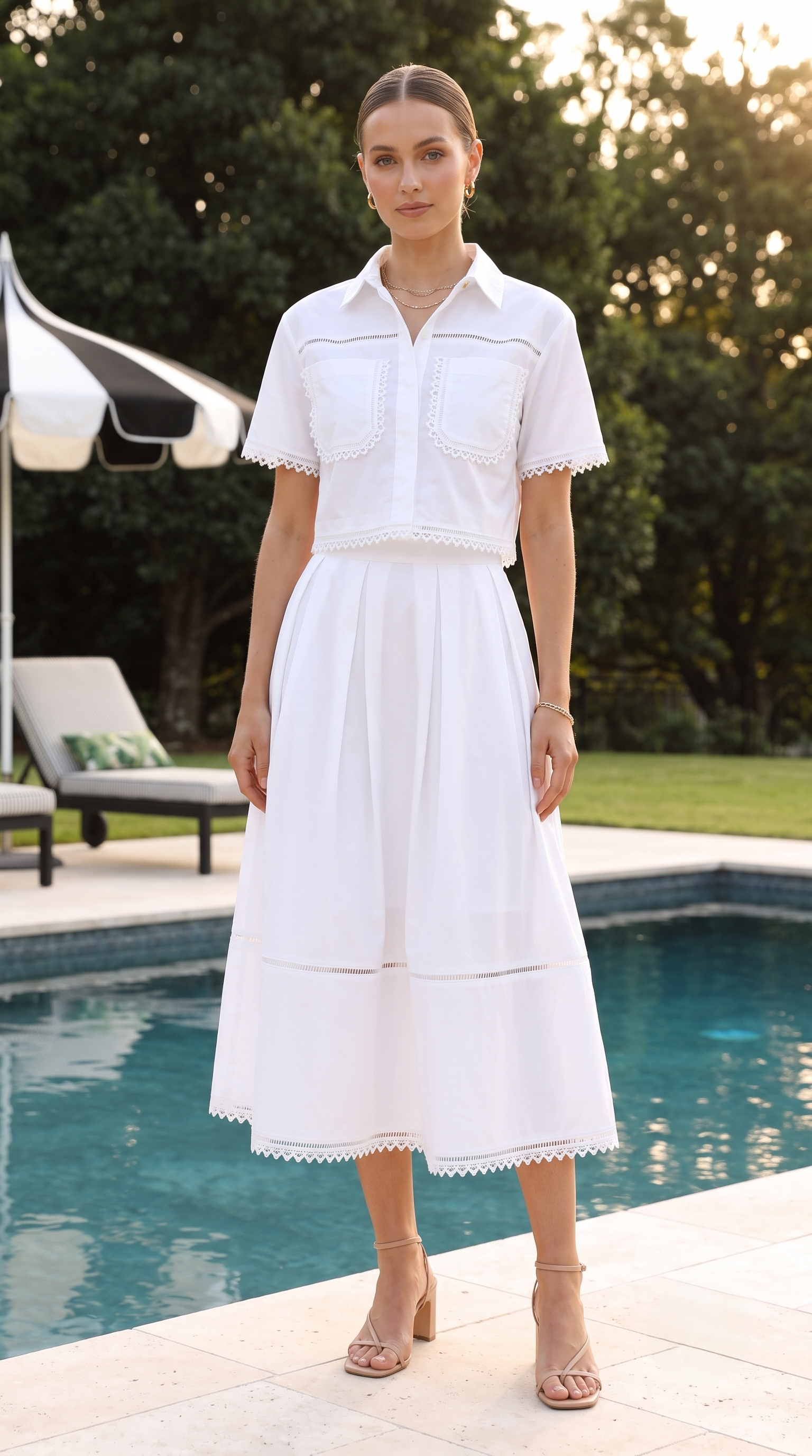 IVORY PLEATED SKIRT SET