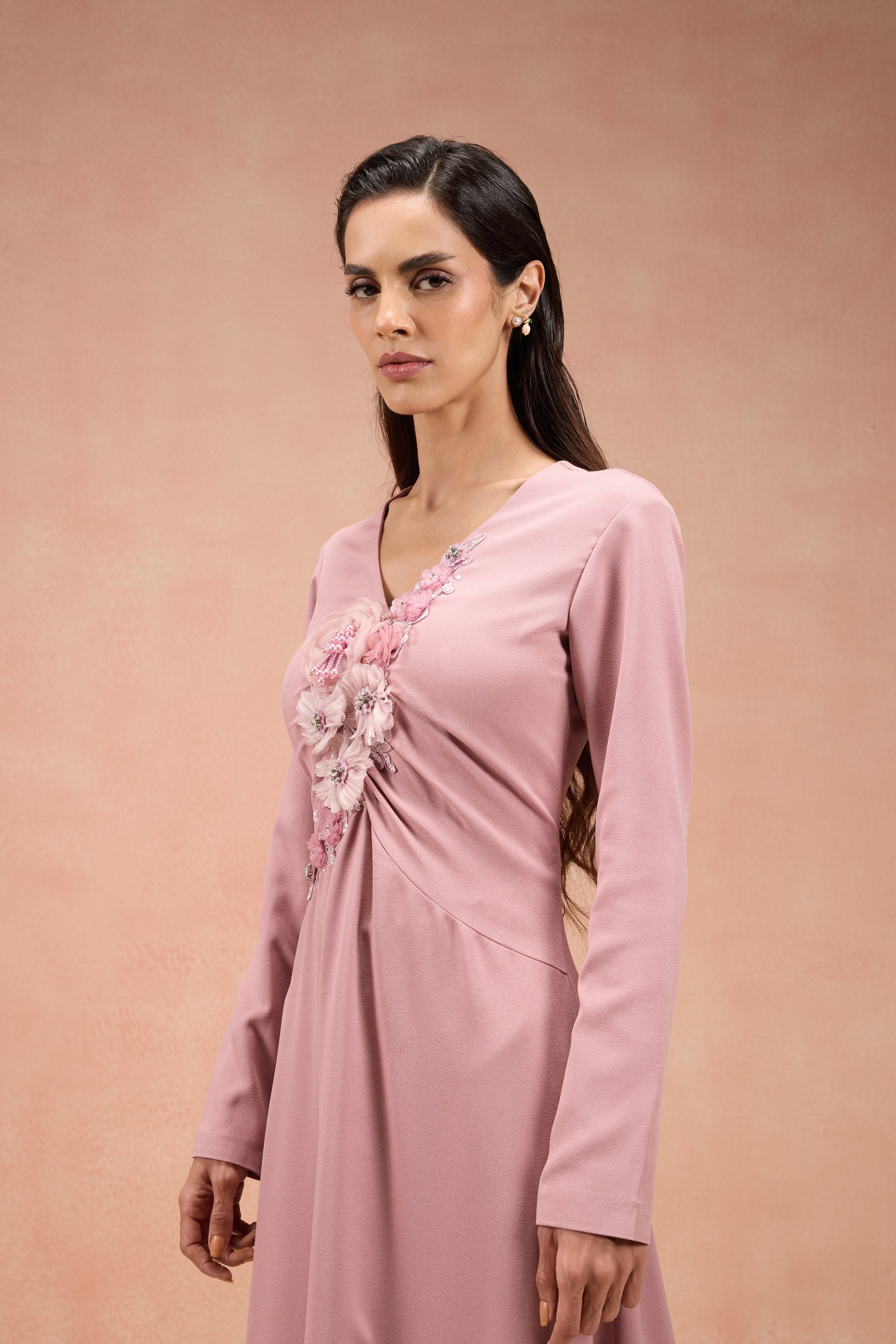 MAUVE FLORAL EMBELLISHED MIDI