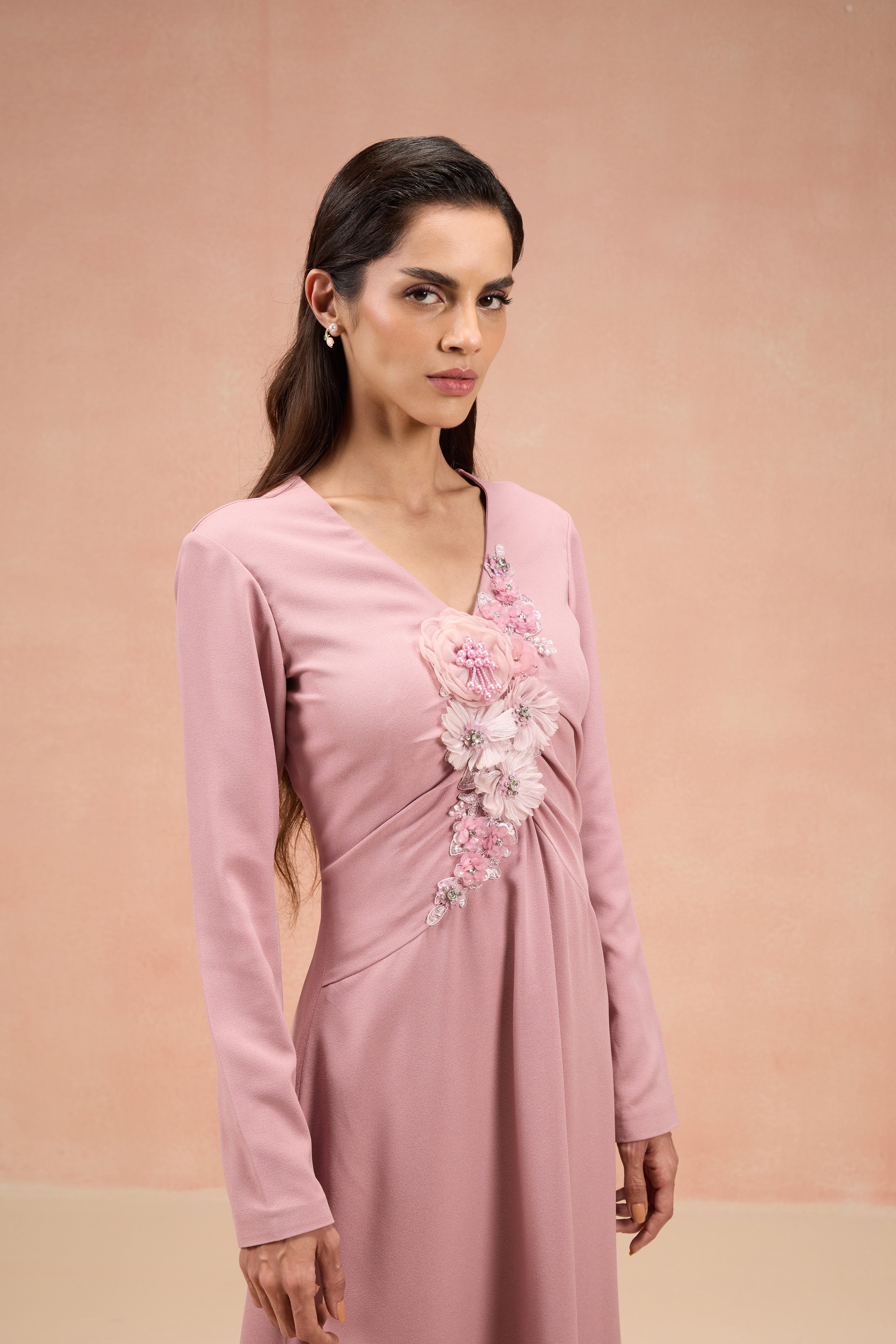 MAUVE FLORAL EMBELLISHED MIDI