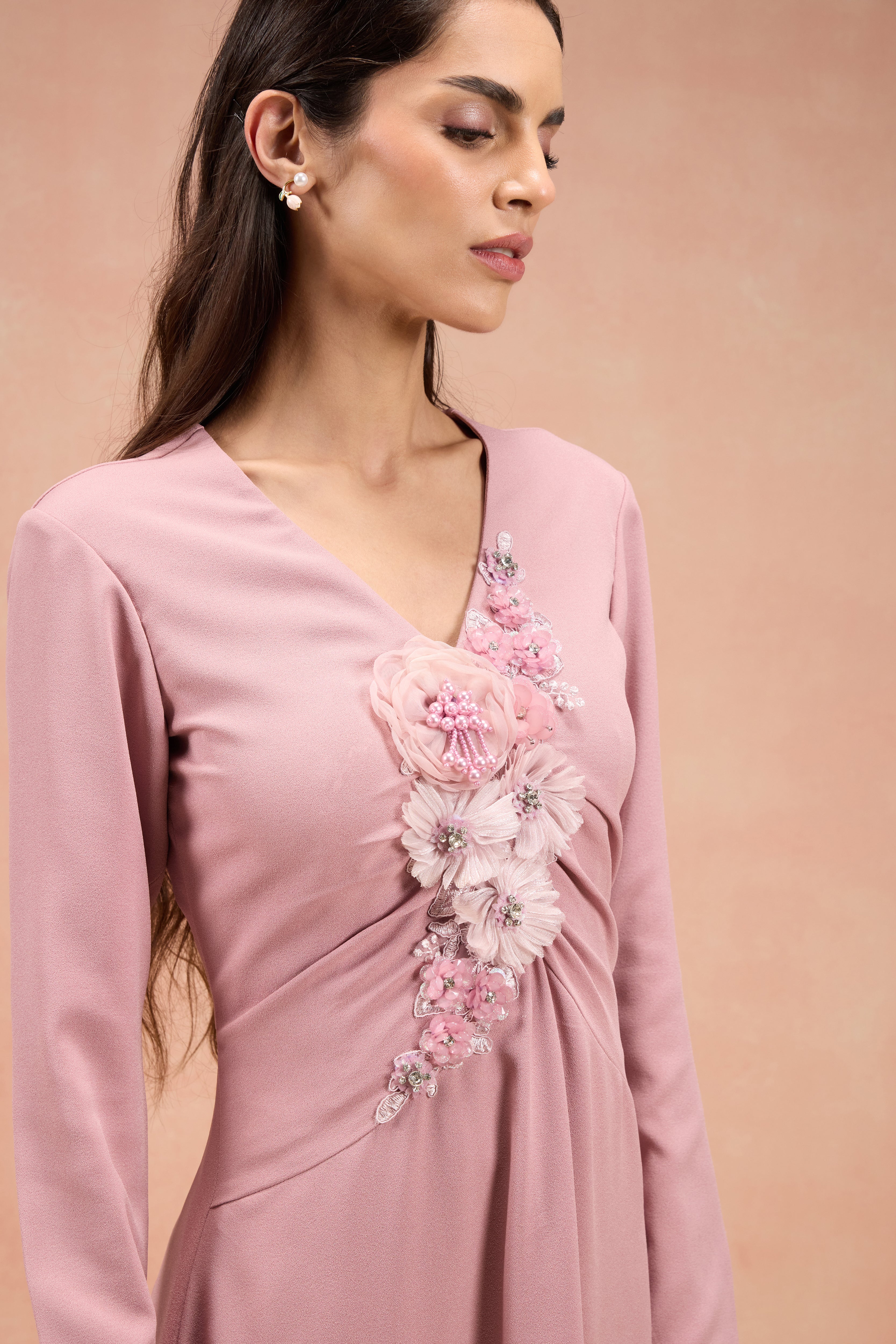 MAUVE FLORAL EMBELLISHED MIDI