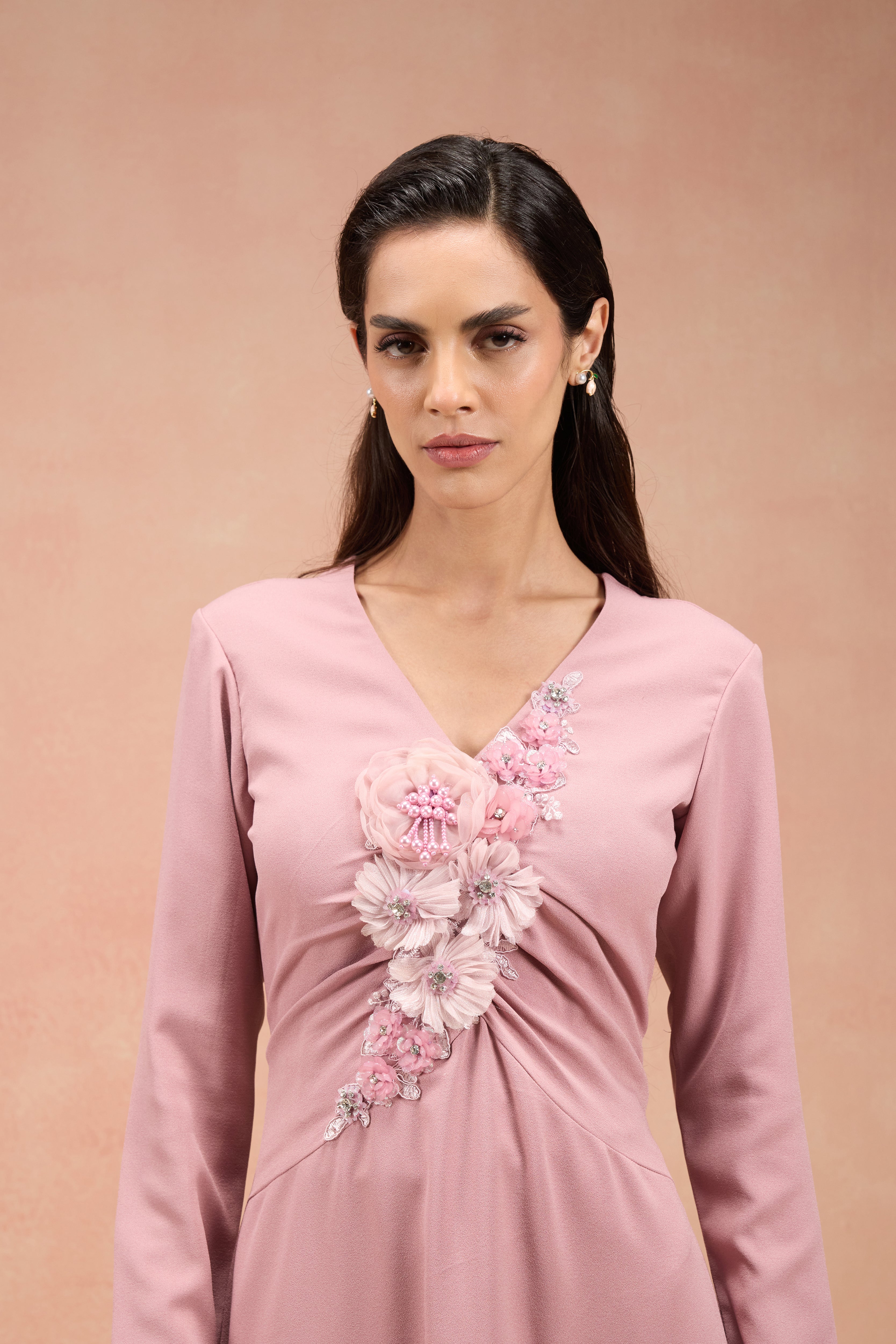 MAUVE FLORAL EMBELLISHED MIDI