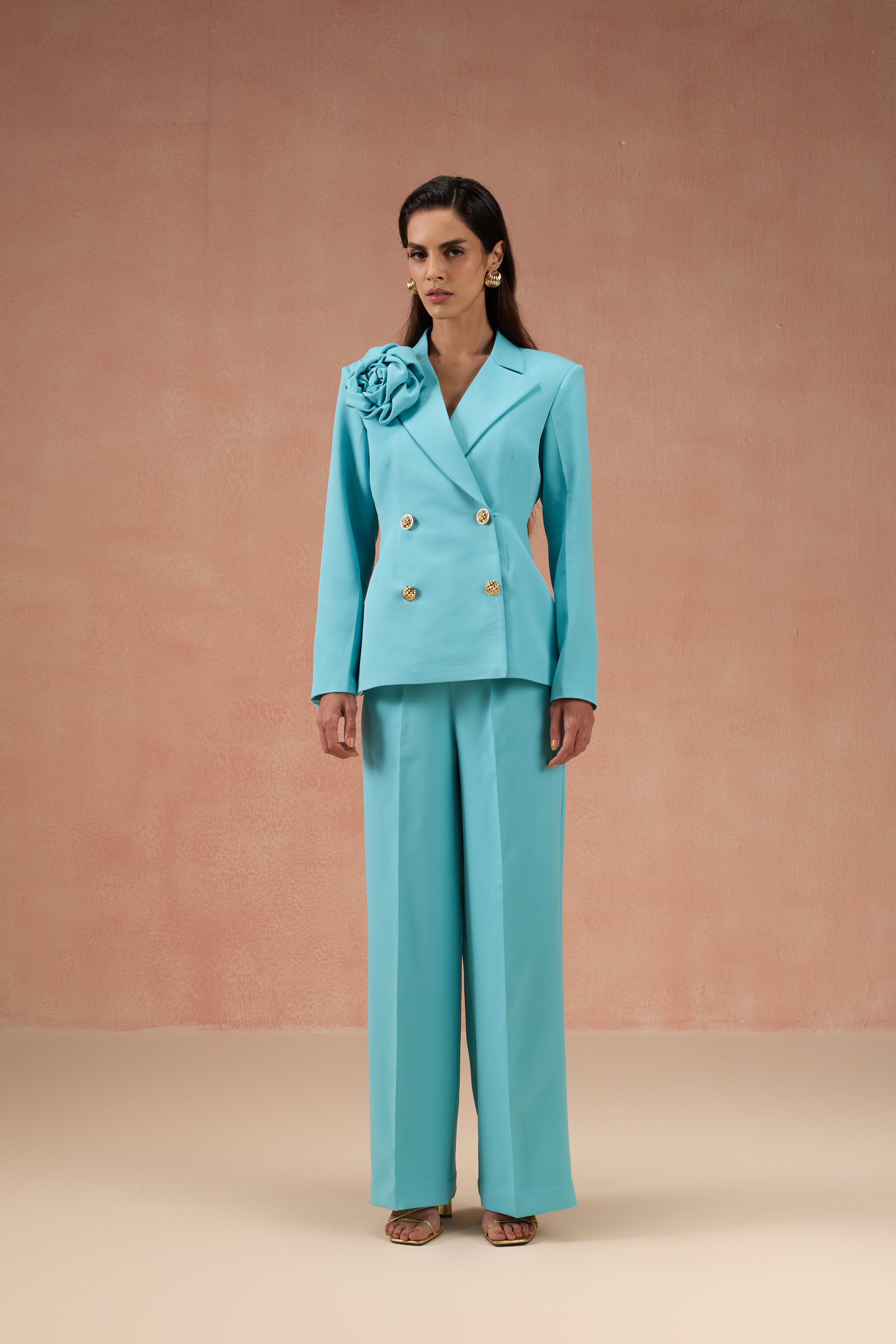 CYAN FLOWER BLAZER SET