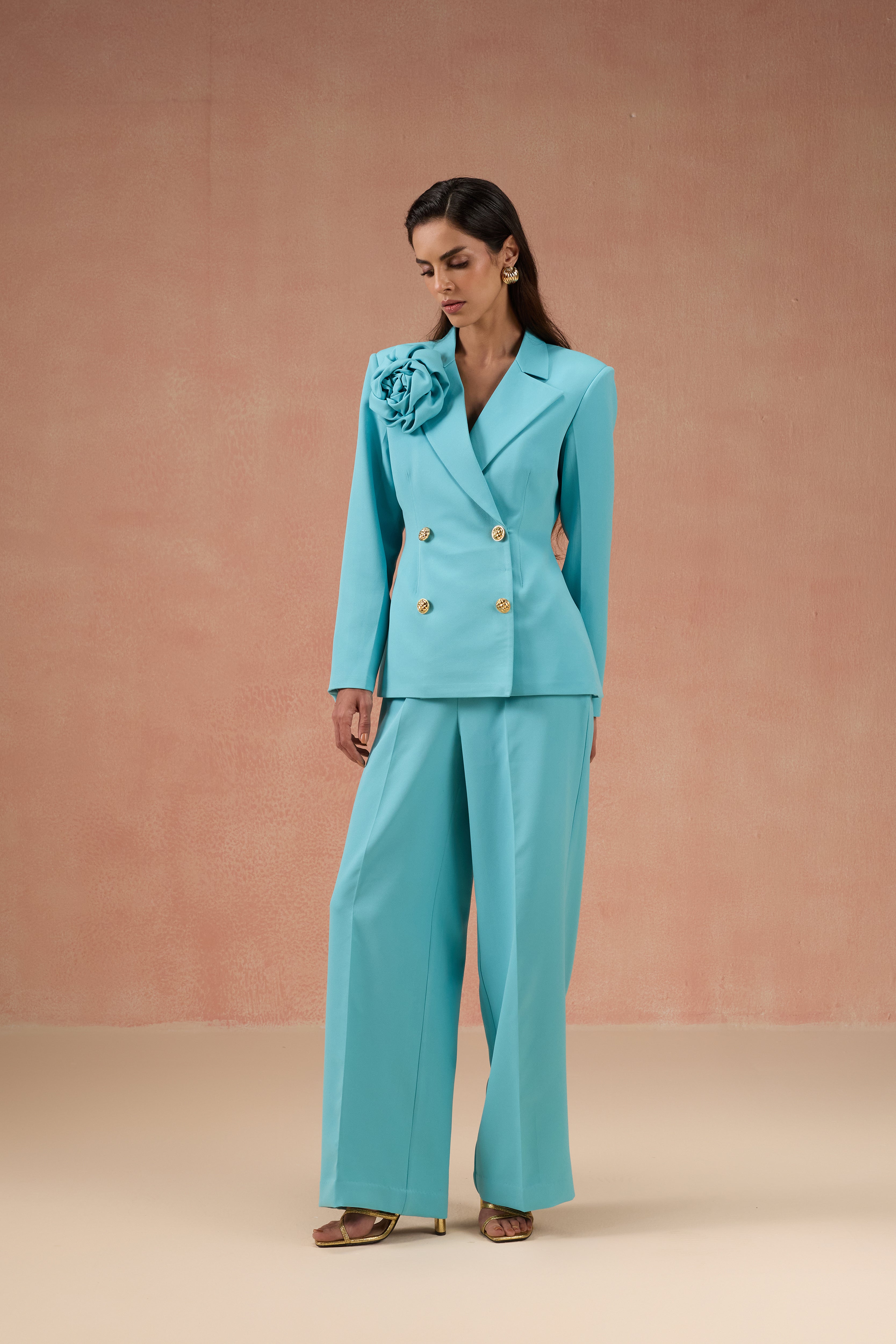 CYAN FLOWER BLAZER SET