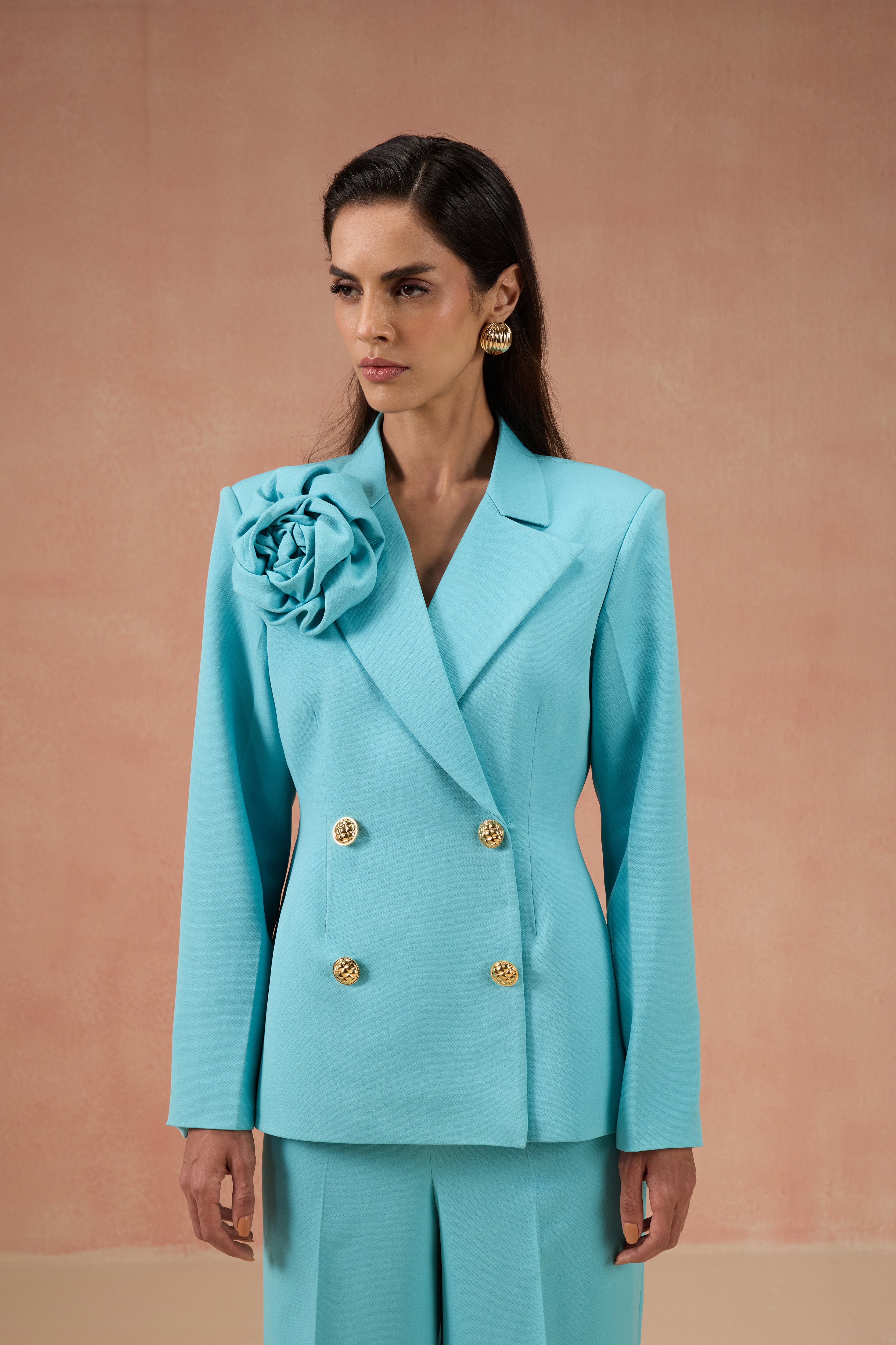 CYAN FLOWER BLAZER SET