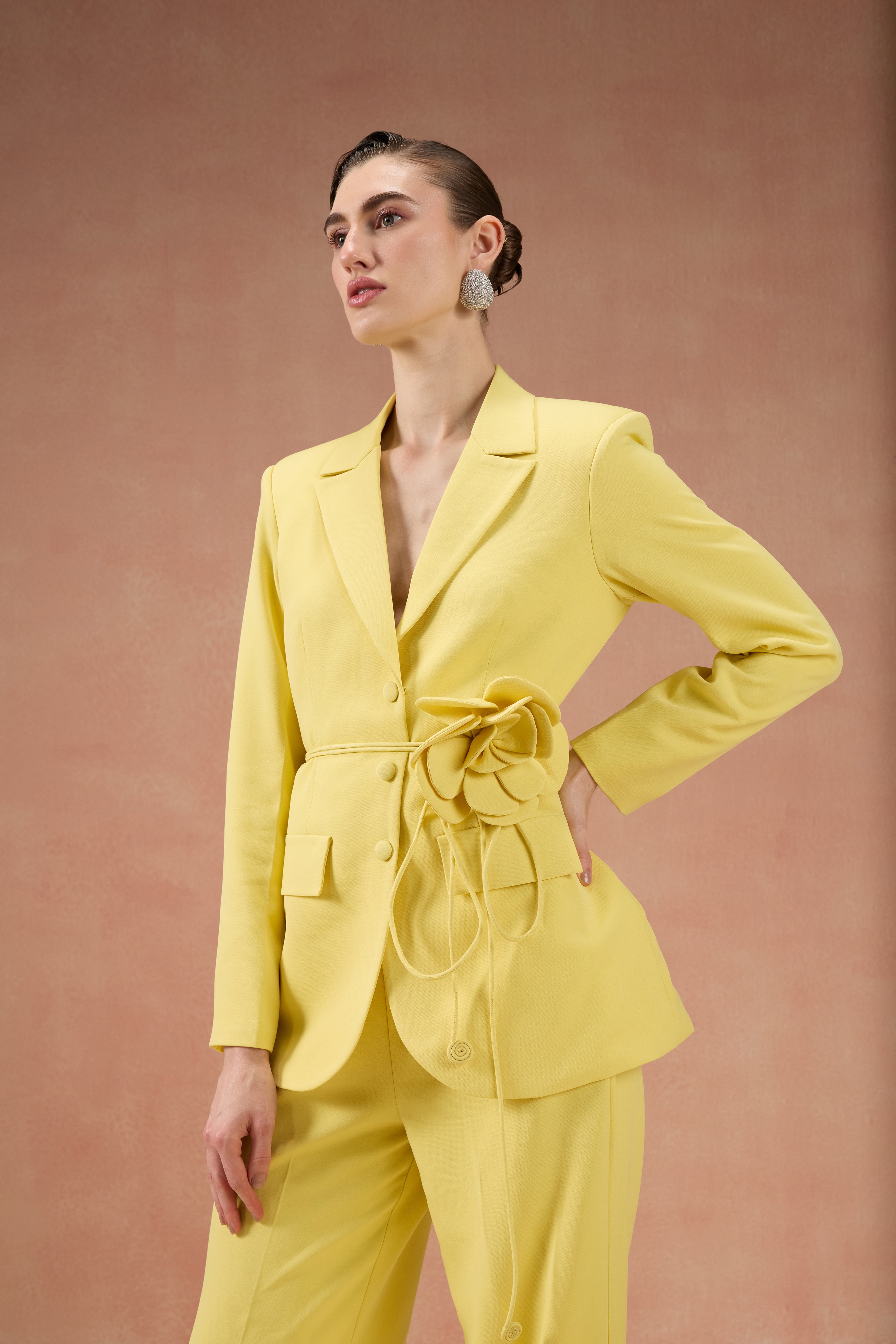 LEMON YELLOW FLOWER BLAZER SET