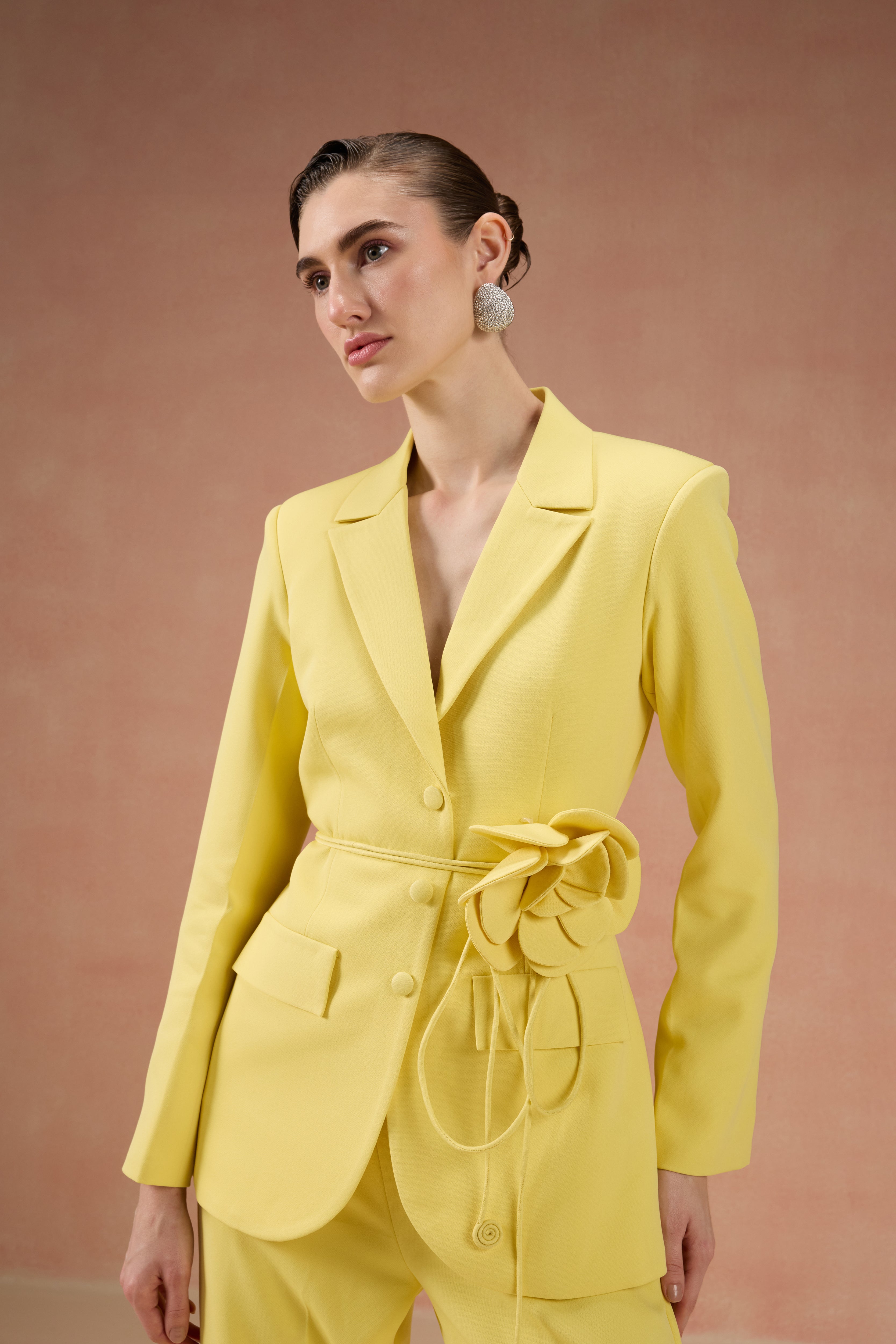 LEMON YELLOW FLOWER BLAZER SET