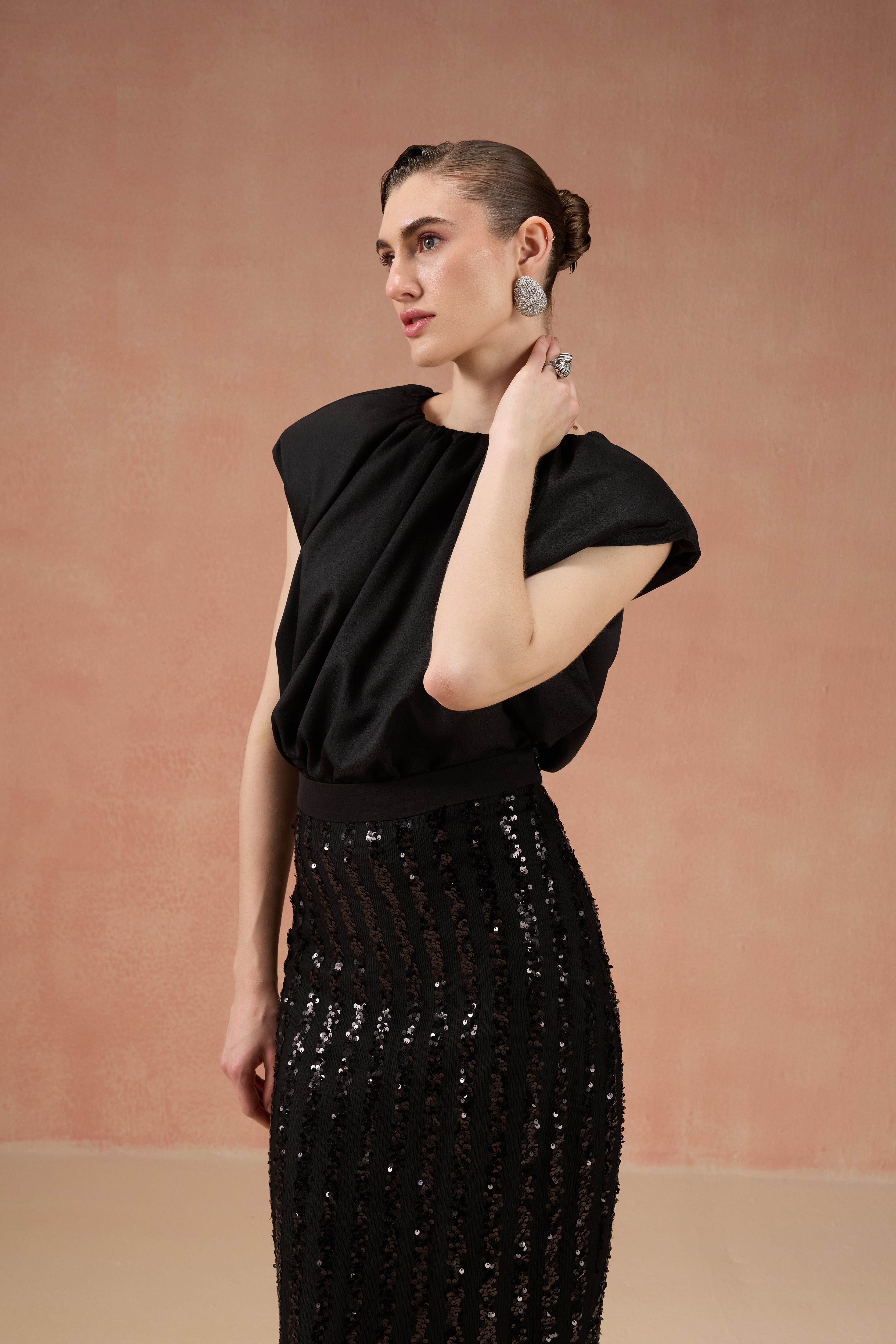 BLACK SEQUIN SKIRT SET