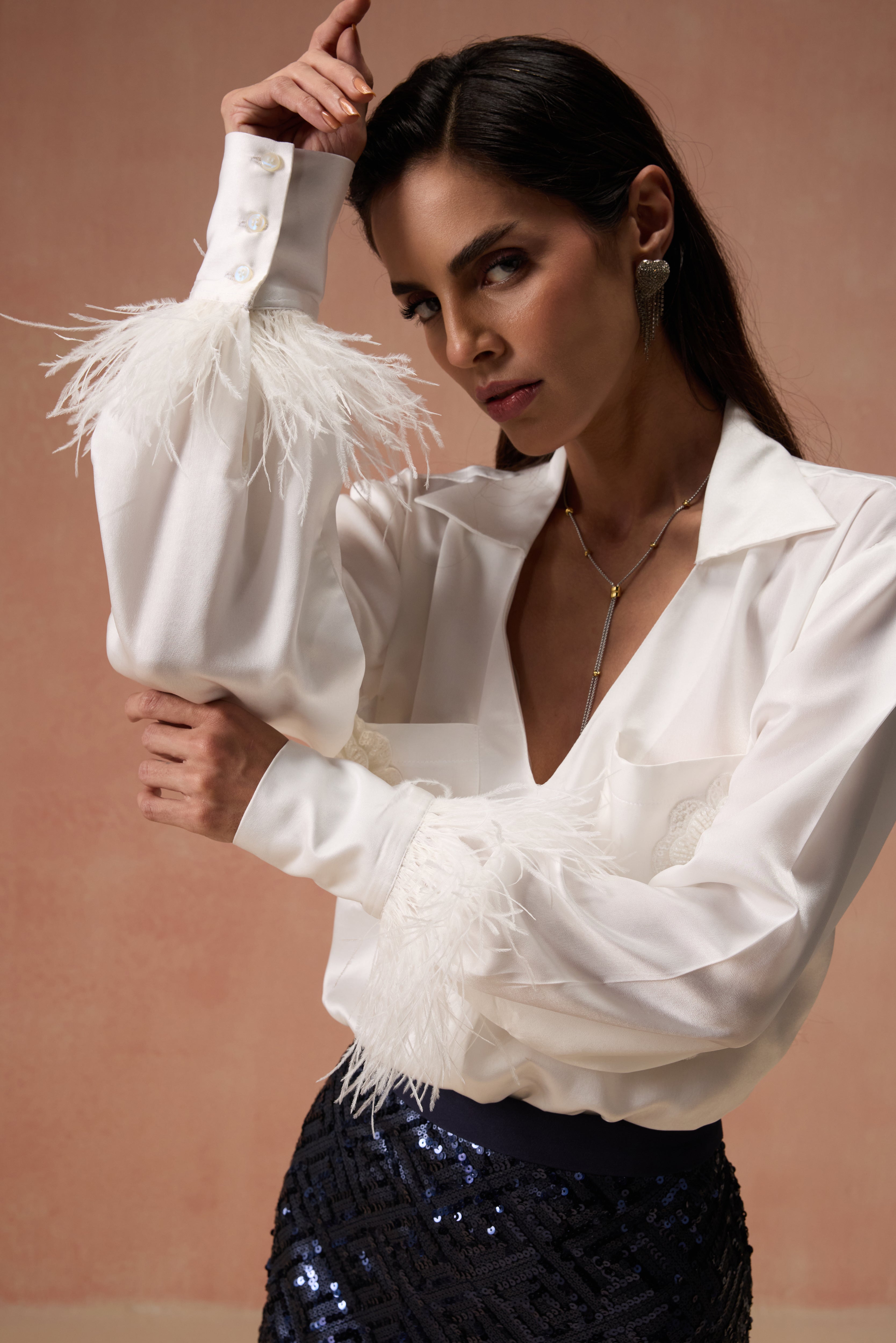 IVORY AND NAVY BLUE SKIRT SET