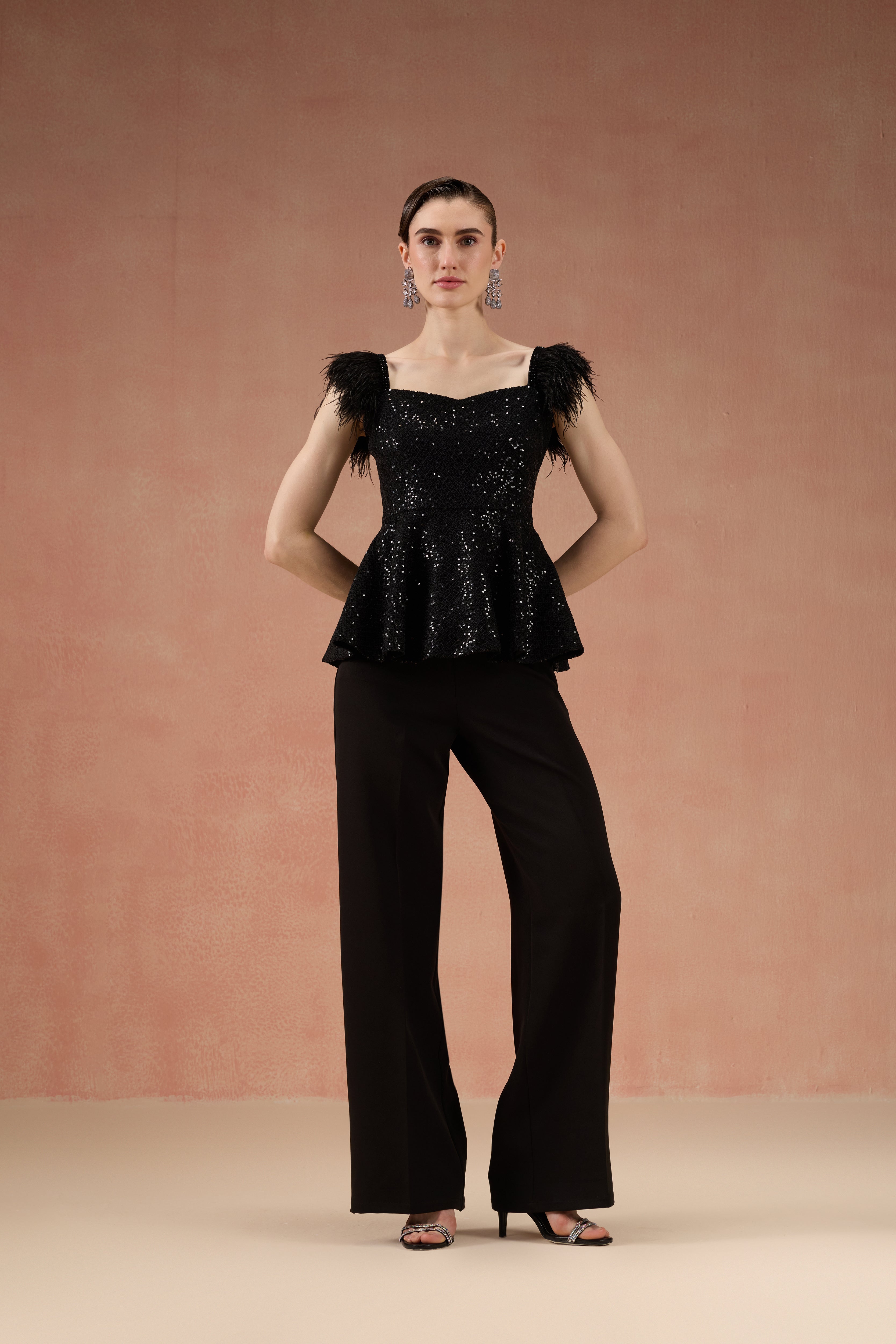 BLACK PEPLUM CO-ORD SET