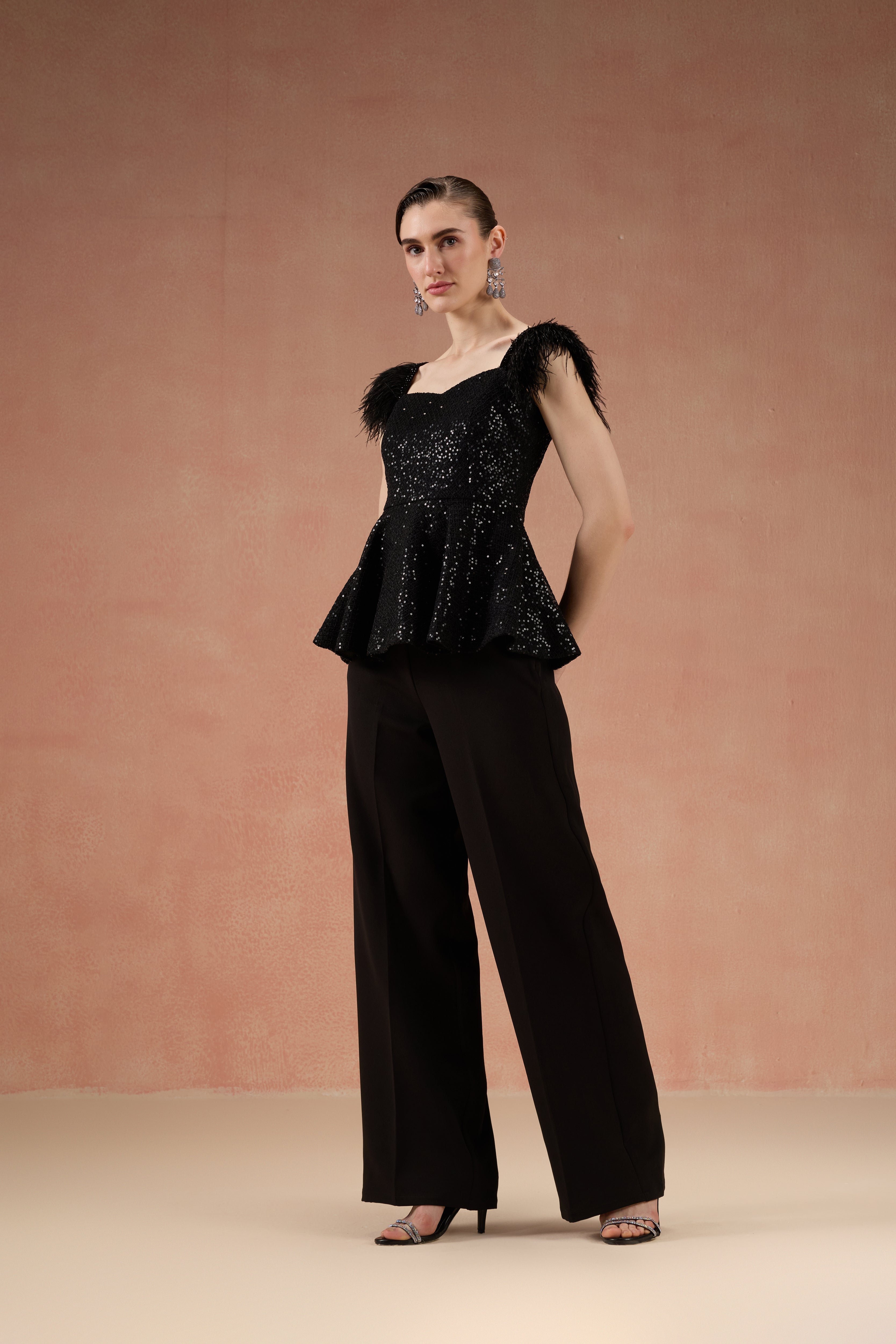 BLACK PEPLUM CO-ORD SET