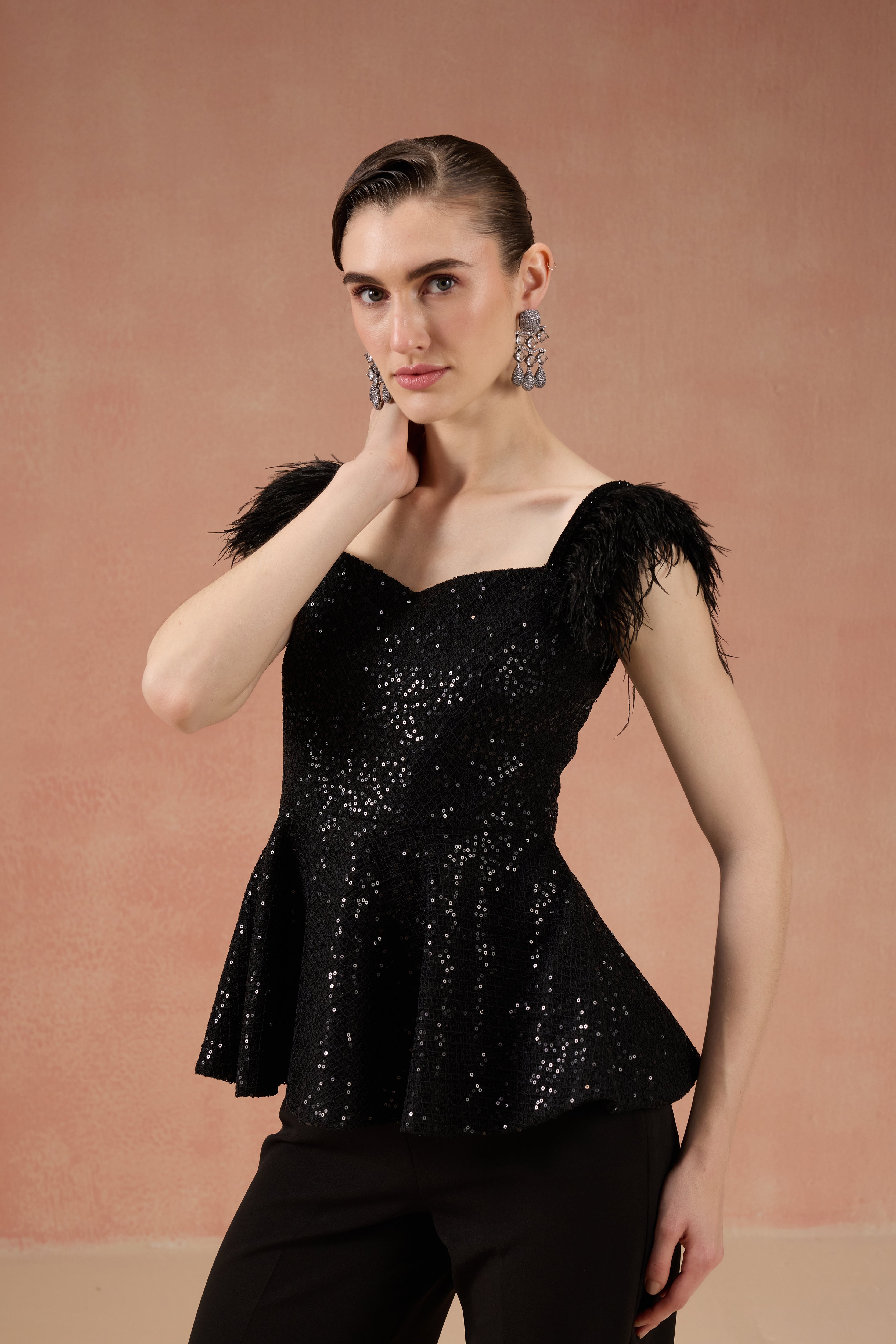 BLACK PEPLUM CO-ORD SET