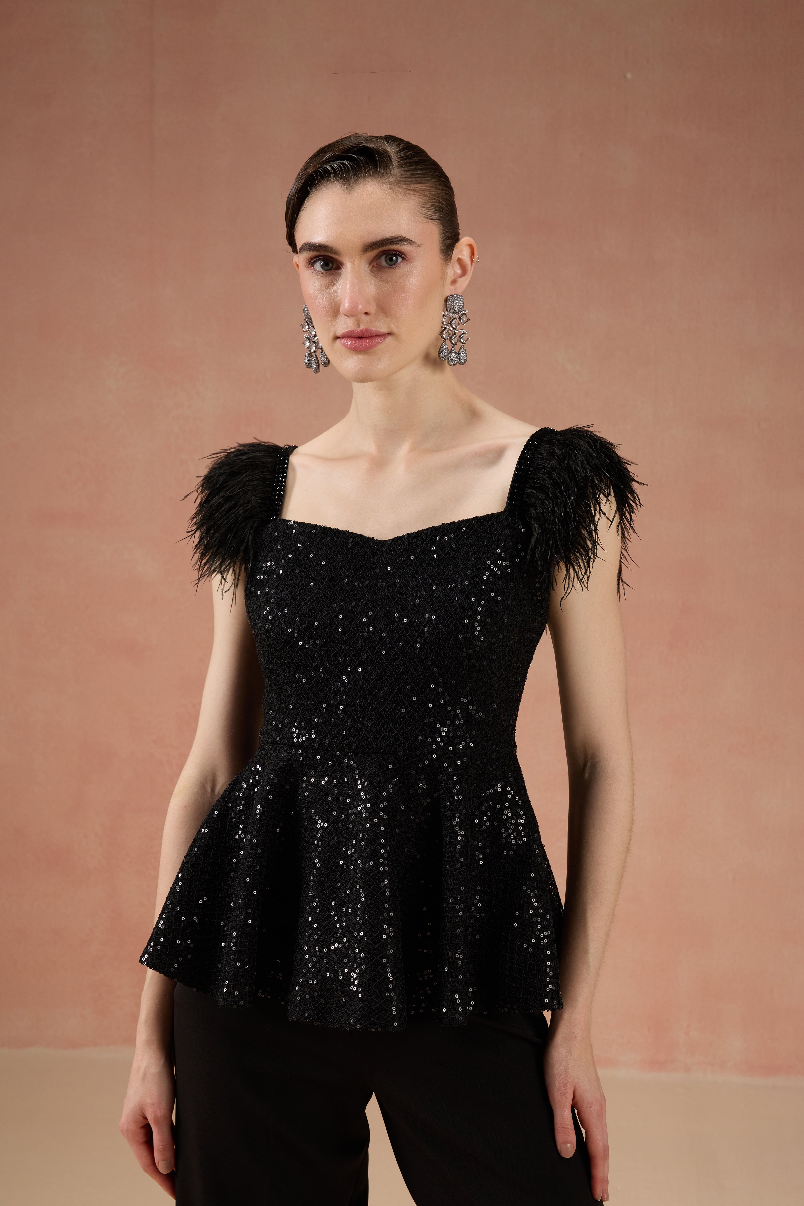 BLACK PEPLUM CO-ORD SET