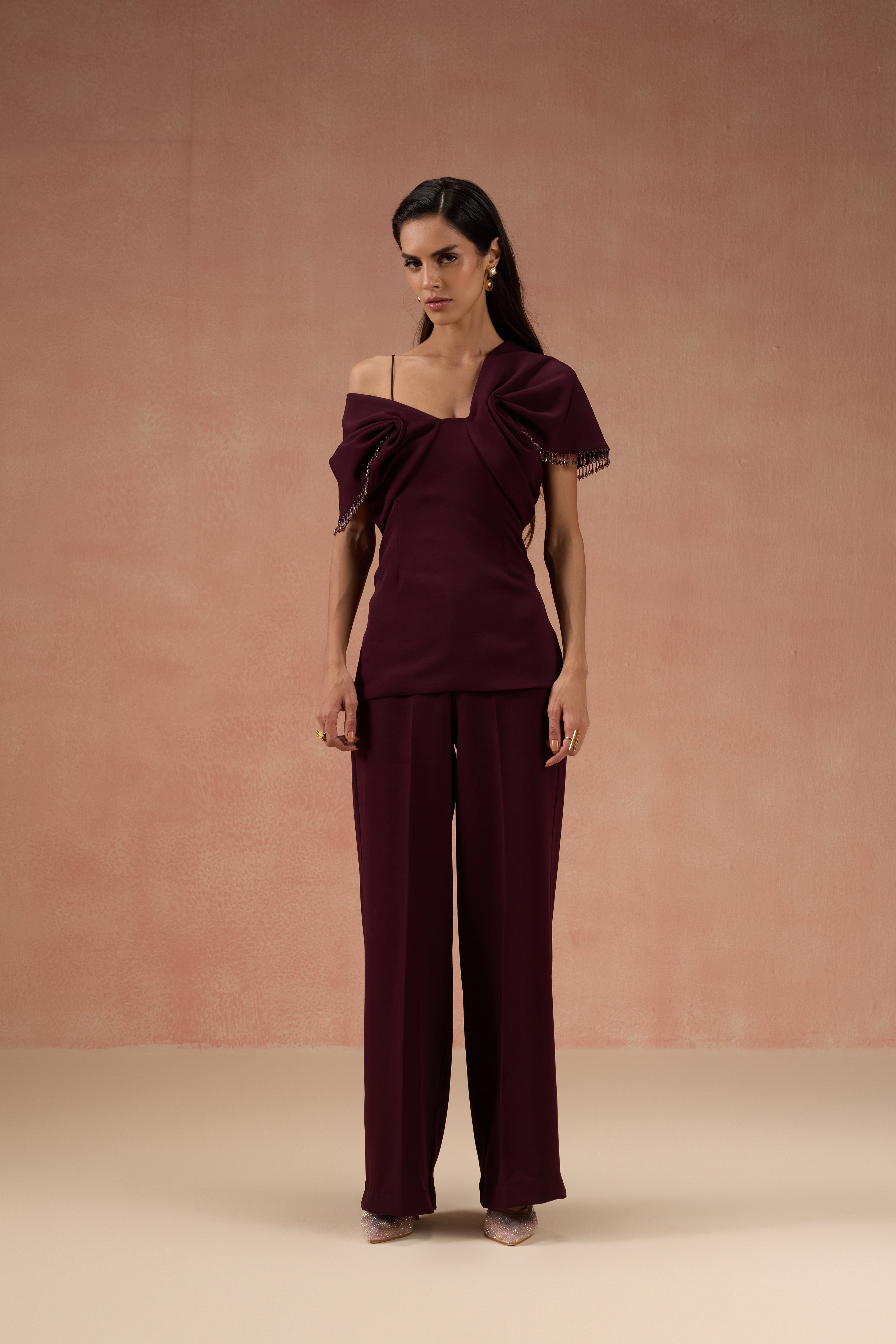 WINE CRYSTAL EMBELLISHED CO-ORD SET