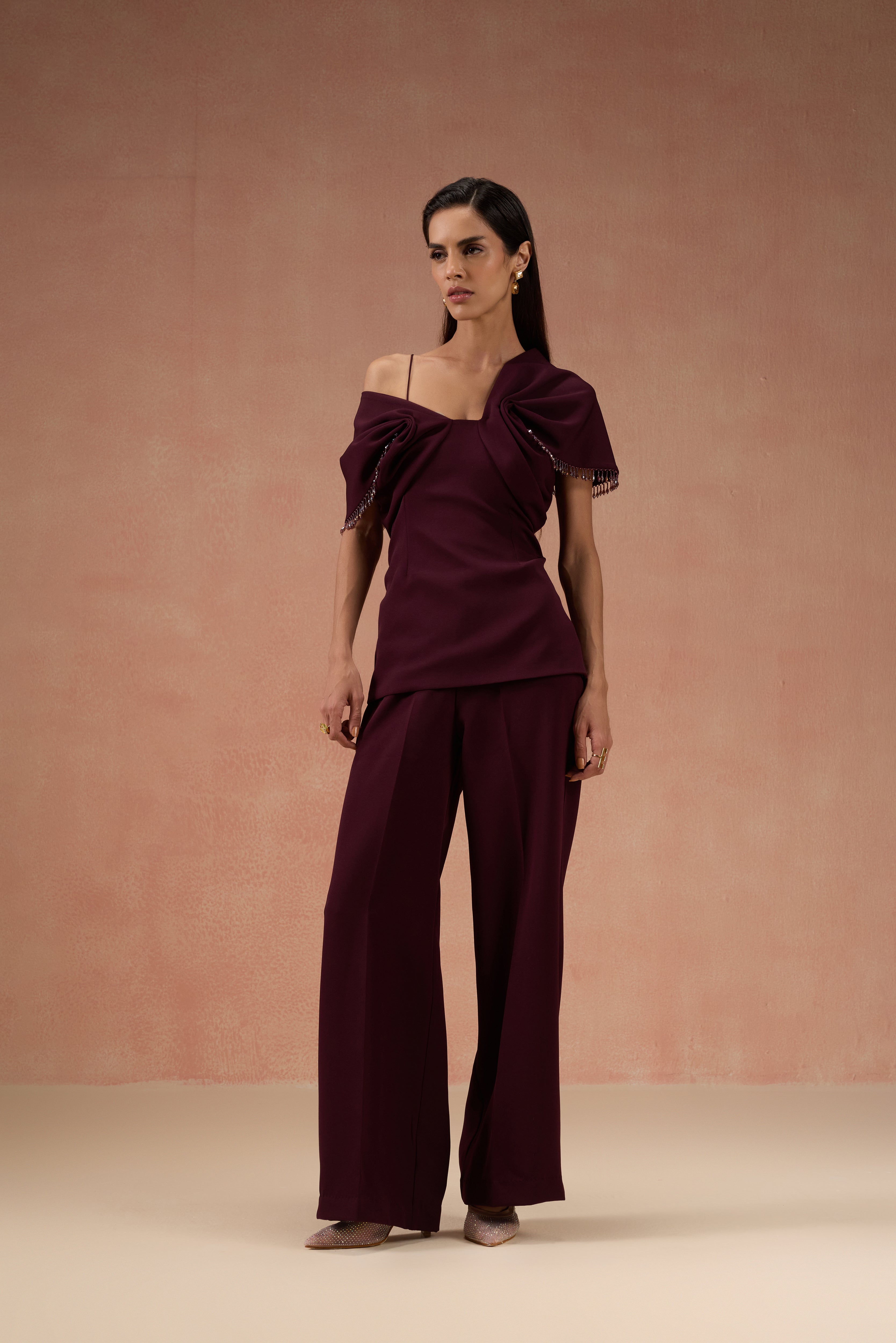 WINE CRYSTAL EMBELLISHED CO-ORD SET