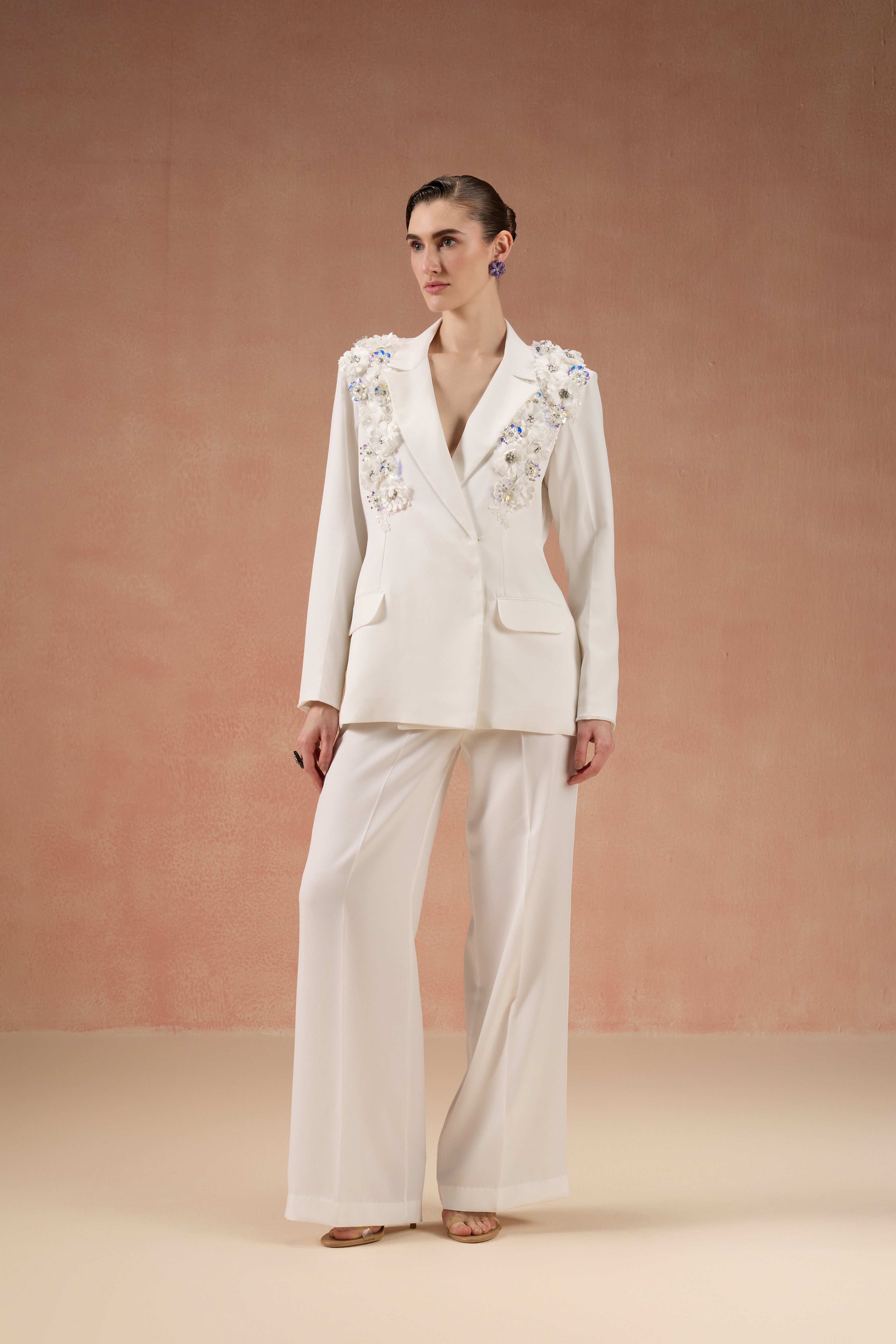 IVORY EMBELLISHED BLAZER SET