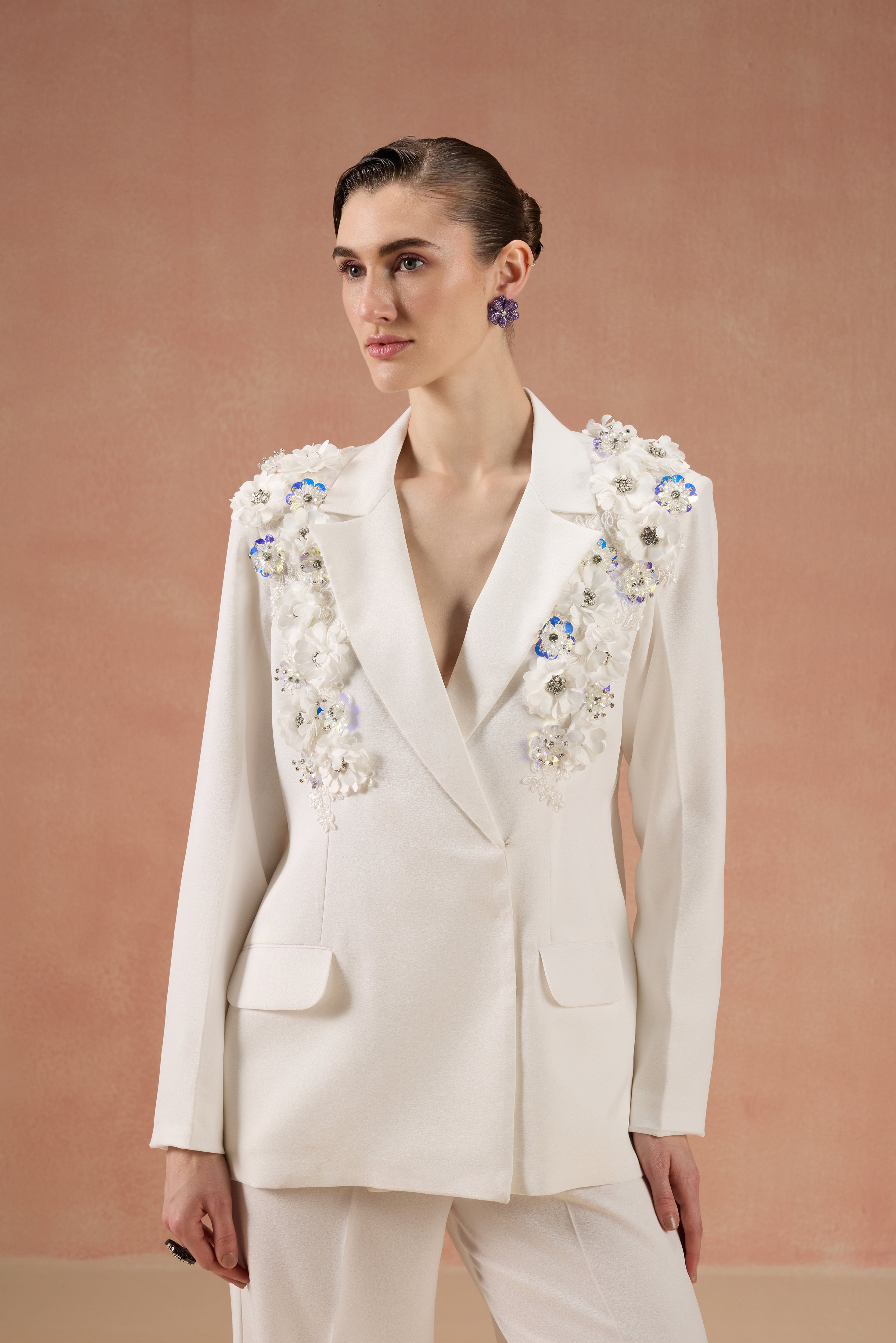 IVORY EMBELLISHED BLAZER SET