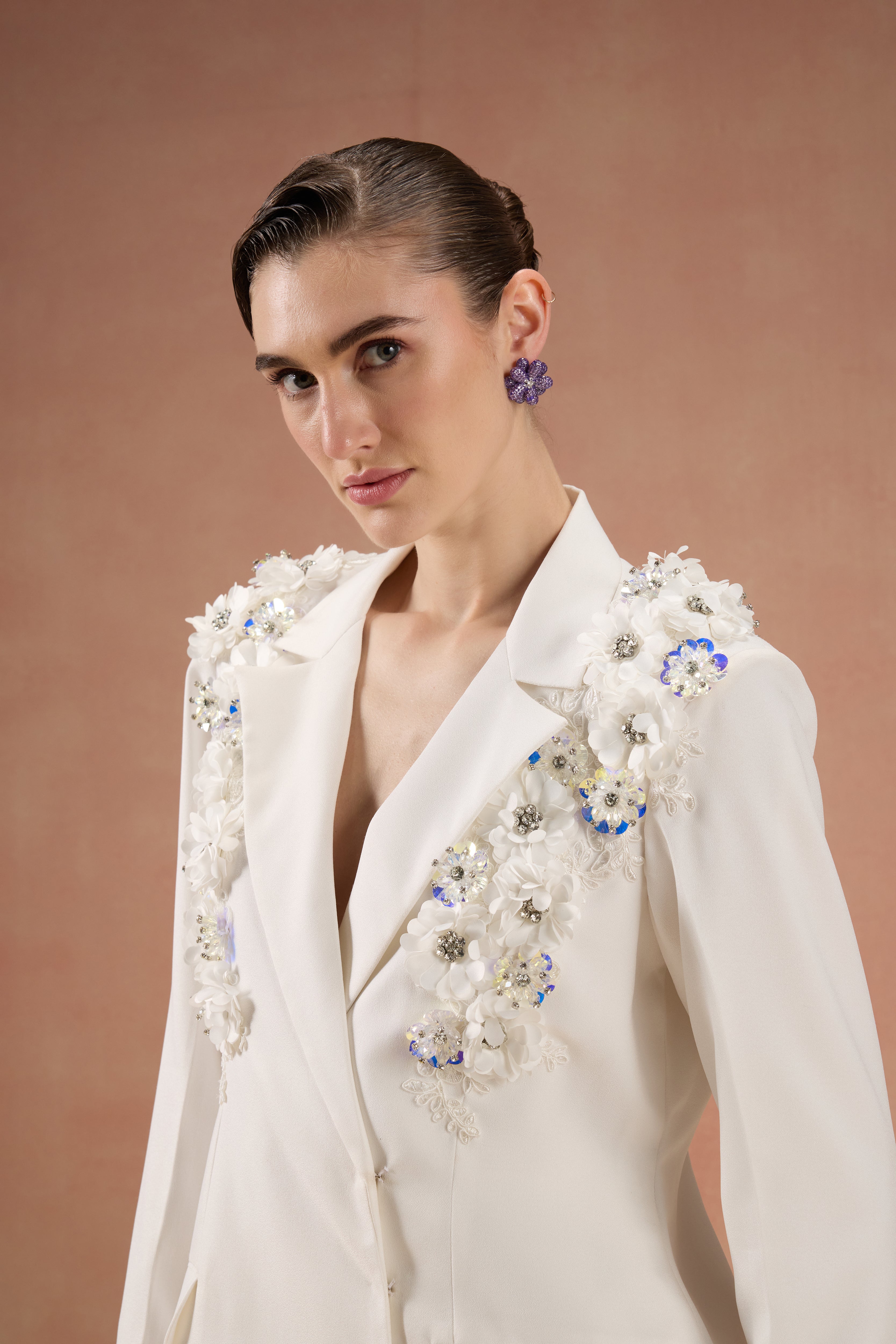 IVORY EMBELLISHED BLAZER SET