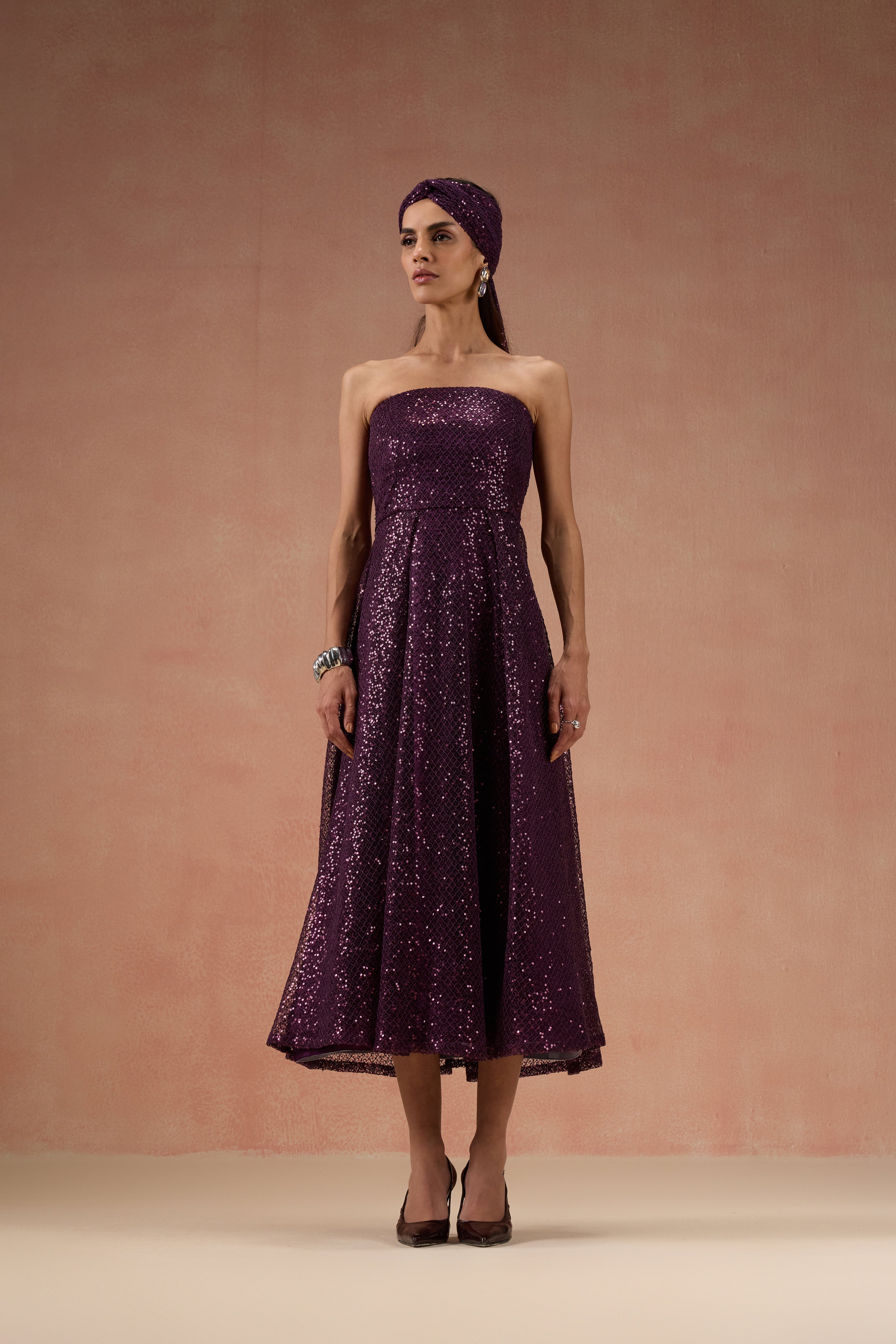 WINE PLEATED MIDI